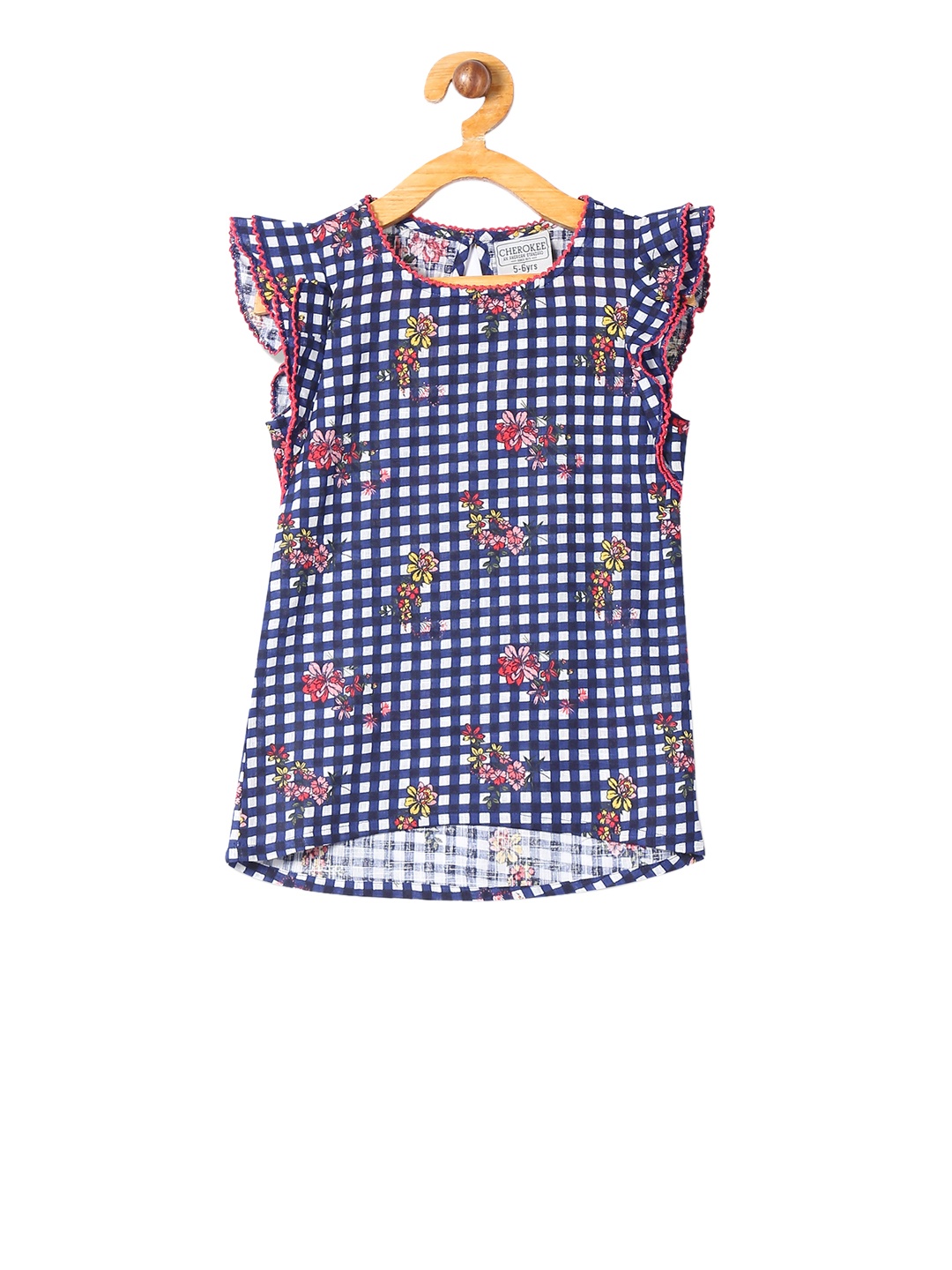 

Cherokee Girls Blue Checked High-Low Pure Cotton Top