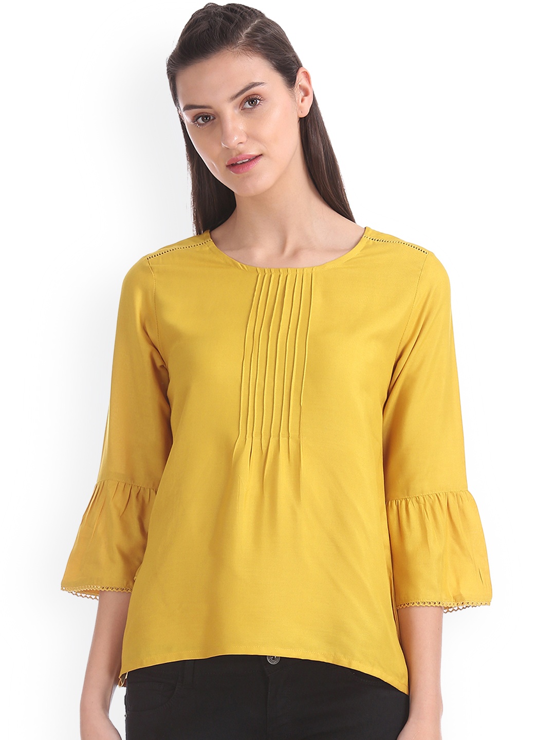 

Bronz Women Yellow Solid A-Line Top