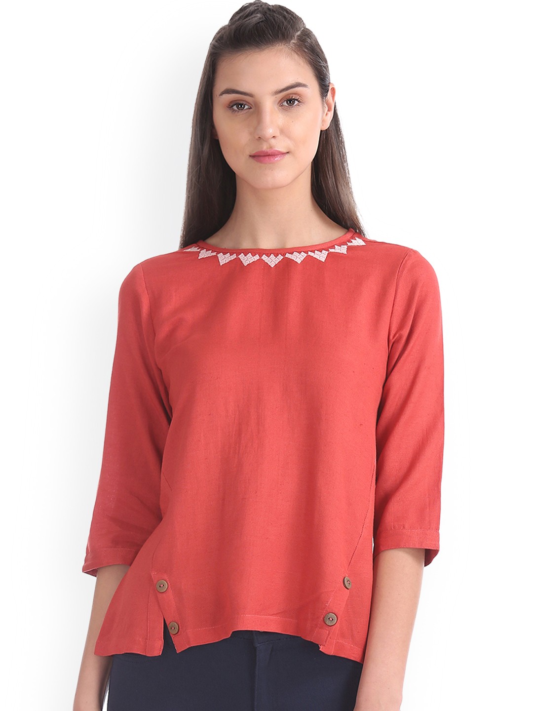 

Bronz Women Orange Solid A-Line Top