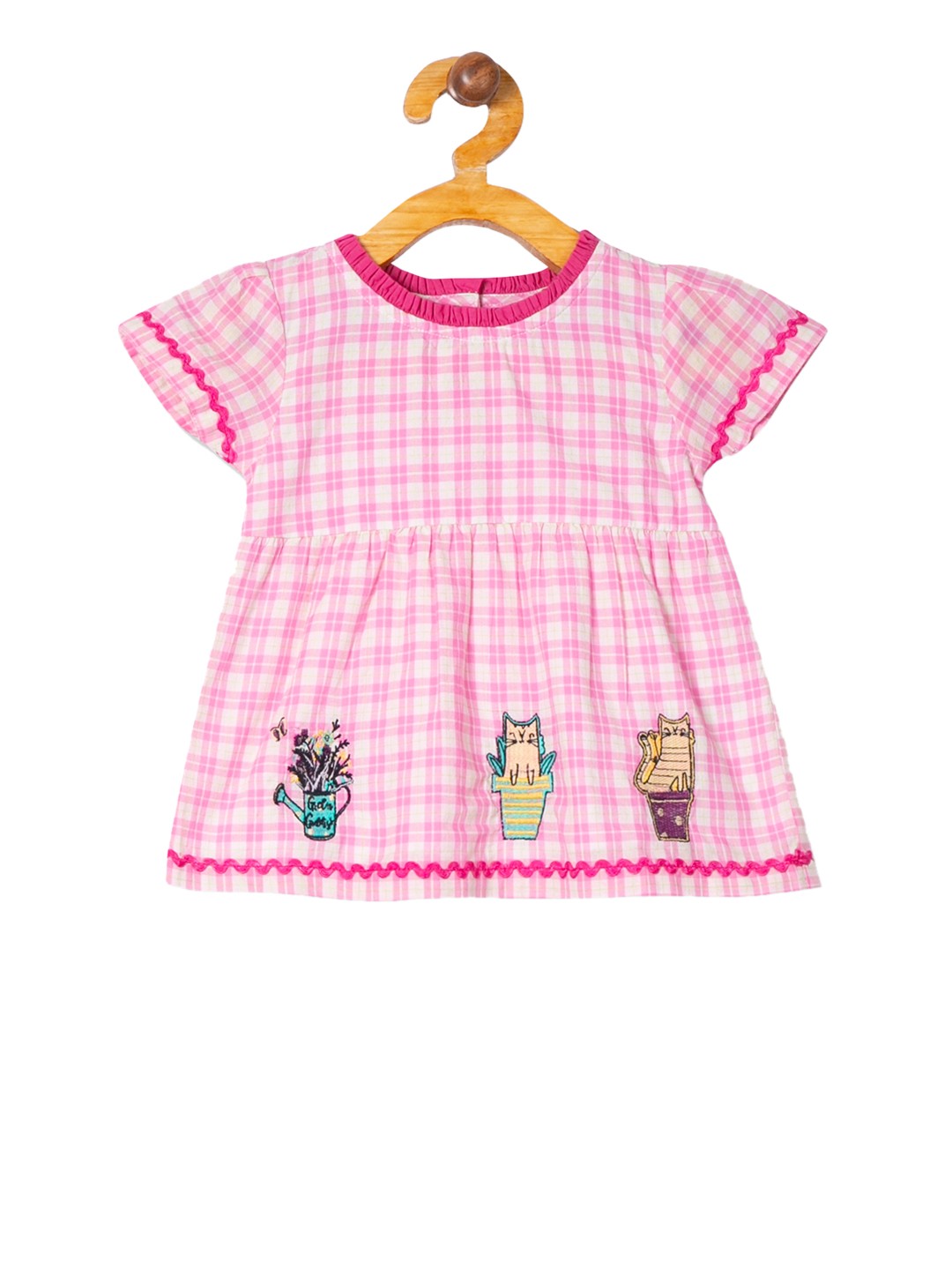 

Donuts Girls Pink Checked A-Line Pure Cotton Top
