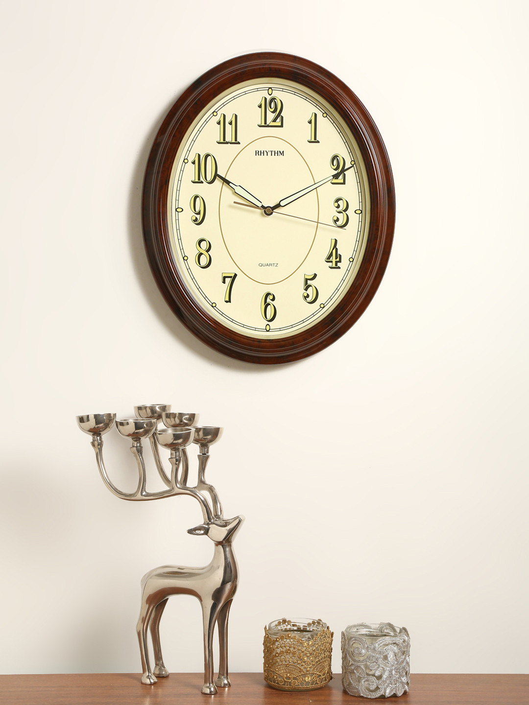 

Rhythm White & Brown Handcrafted Oval Solid Analogue Wall Clock
