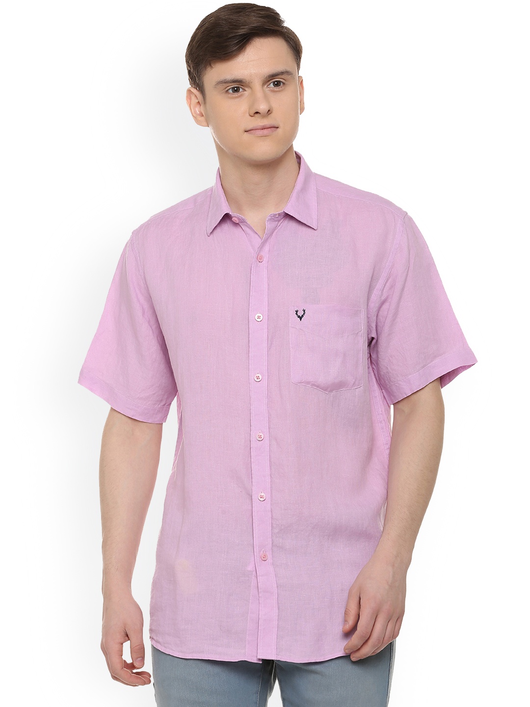 

Allen Solly Men Purple Slim Fit Self Design Linen Casual Shirt