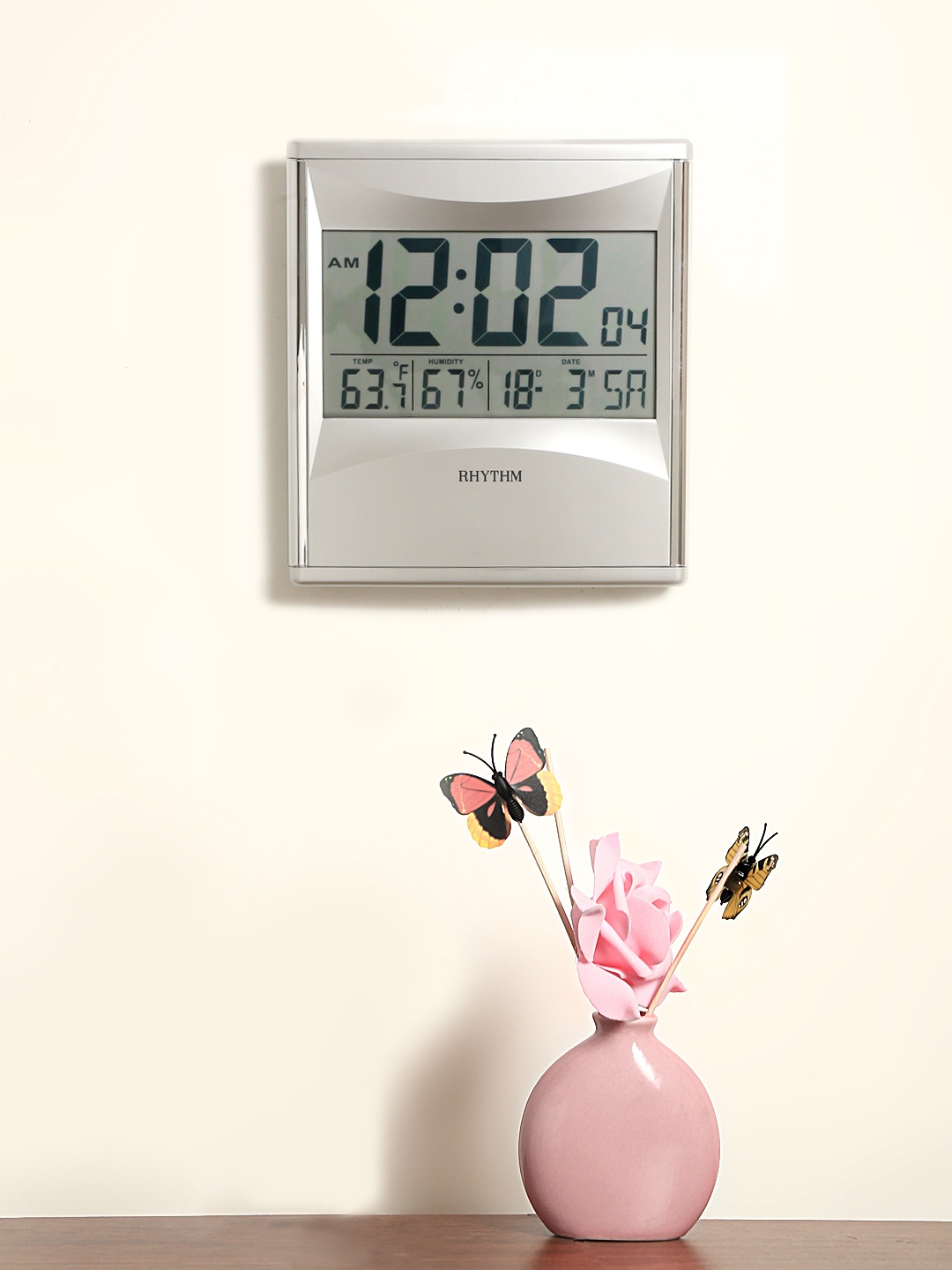 

Rhythm Grey Handcrafted Square Solid Digital Wall Clock