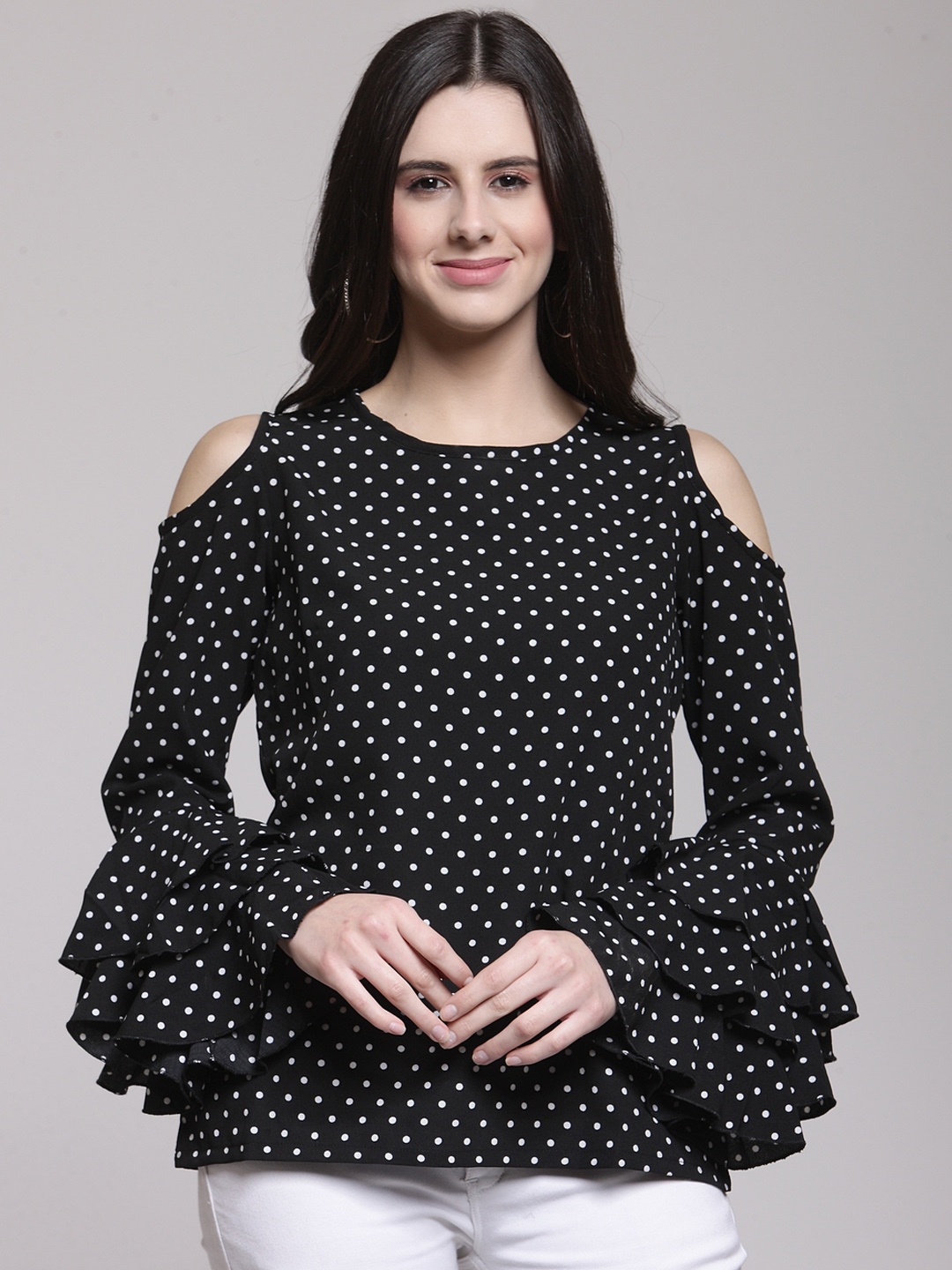 plusS Studio Burgundy Ruffles Top, Black