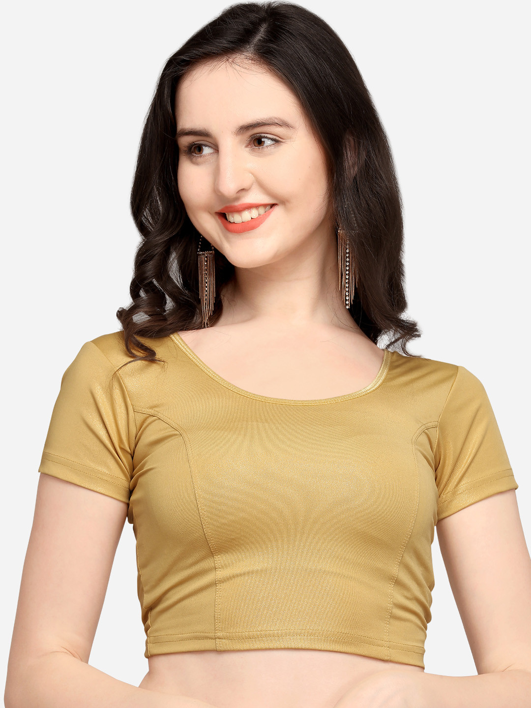 

Inddus Women Gold-Coloured Solid Stretchable Saree Blouse