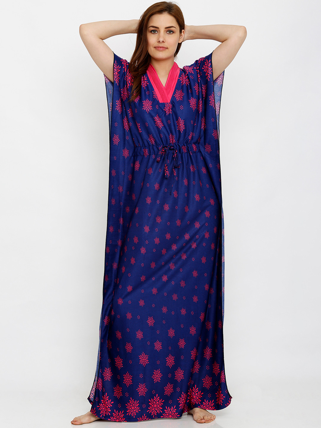 

Pretty Awesome Navy Blue & Pink Printed NightdressPTAS214