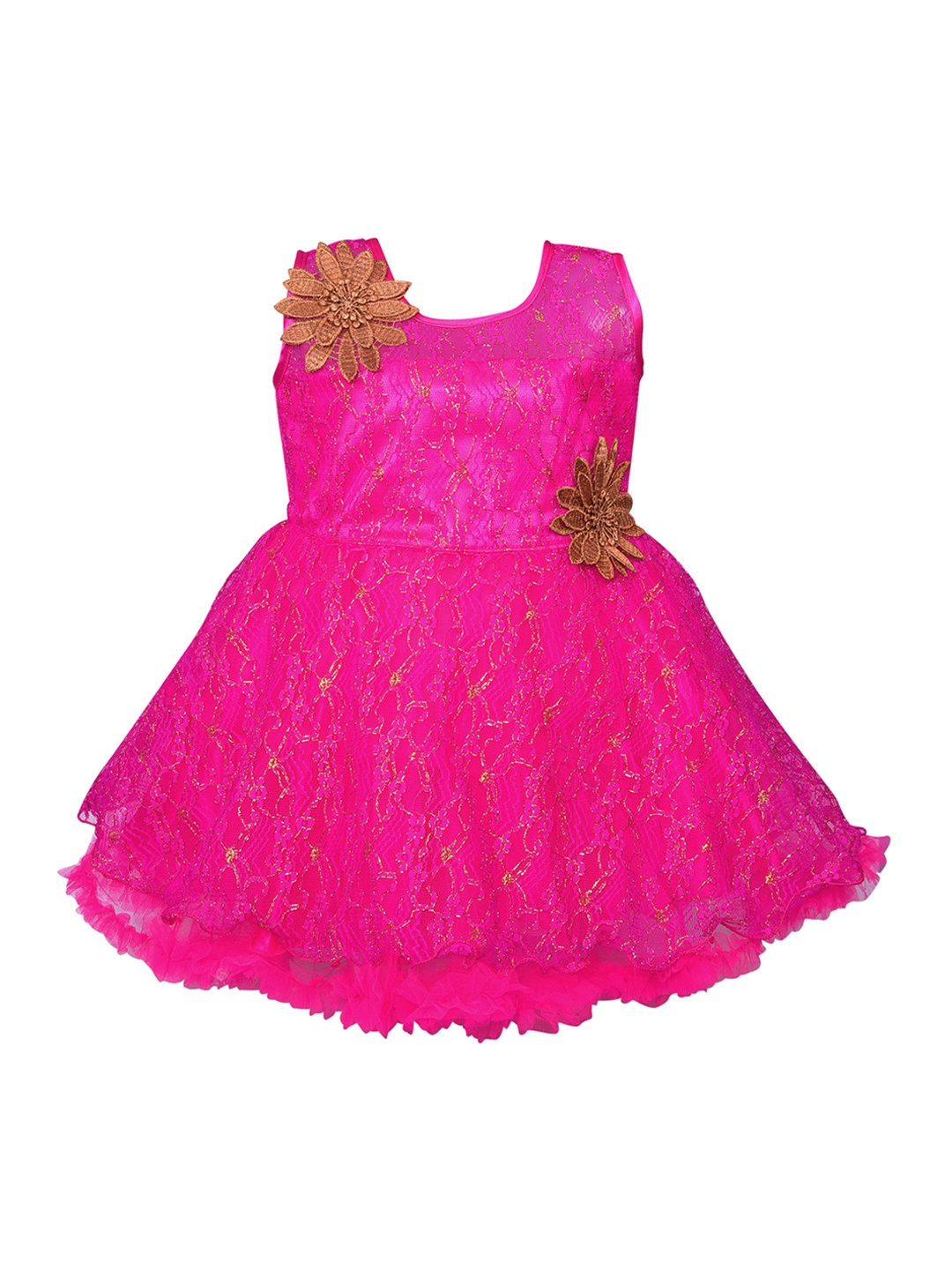 Wish Karo Girls Pink Self Design Fit and Flare Dress
