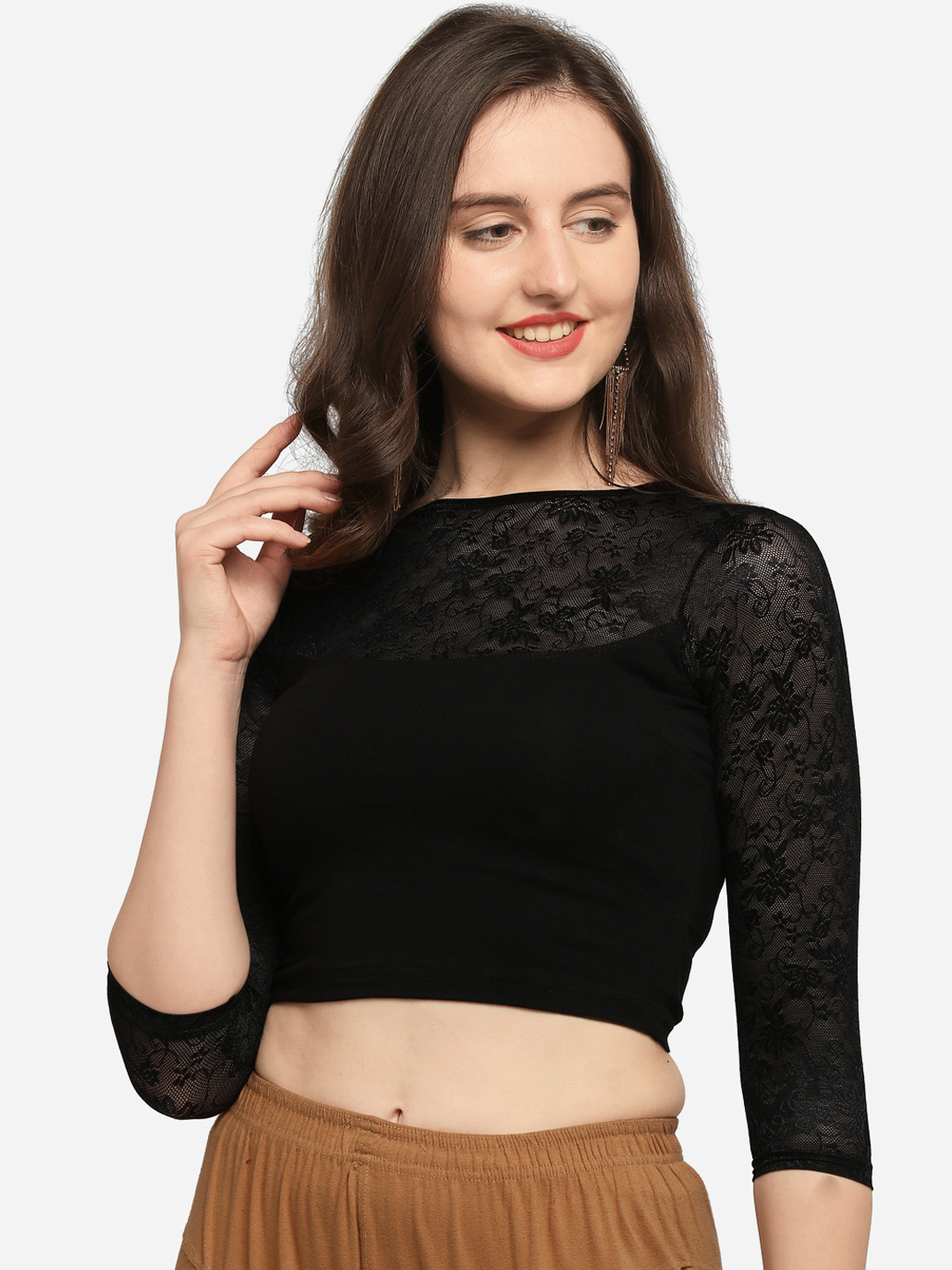 

Inddus Women Black Solid Stretchable Saree Blouse