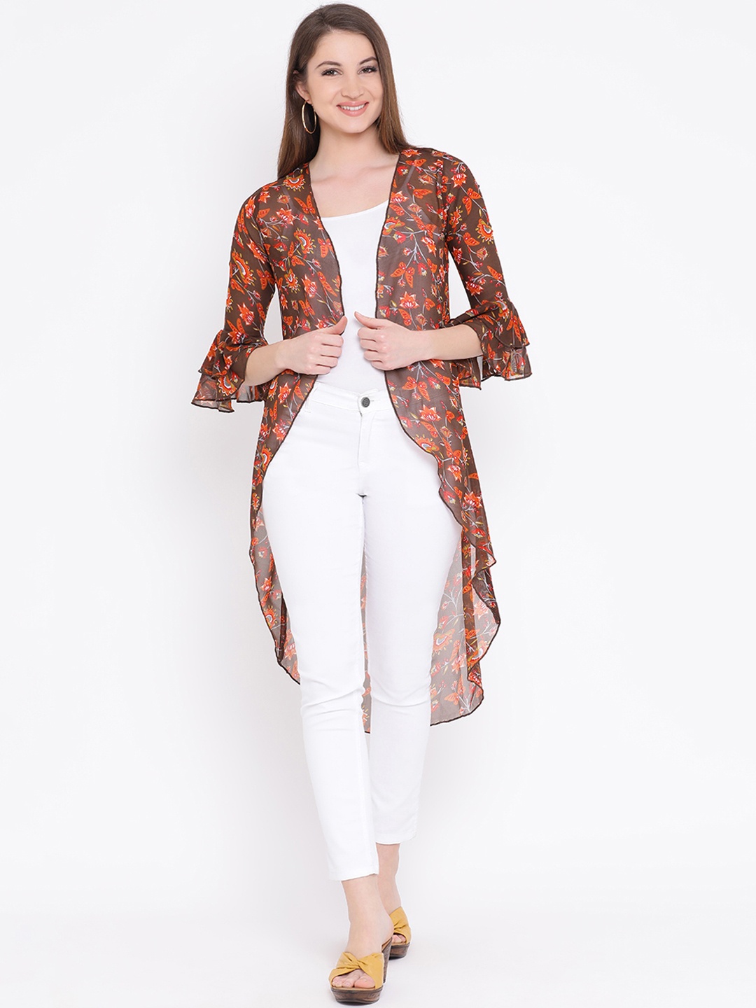 

WISSTLER Brown Printed Open Front Shrug