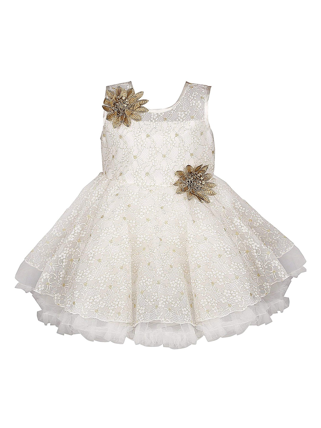

Wish Karo Girls White Self Design Fit and Flare Dress