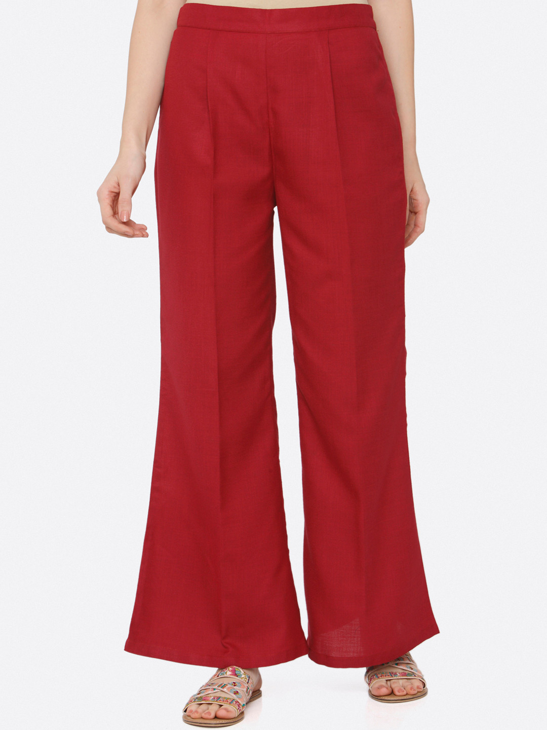 

shiloh Women Red Solid Wide Leg Palazzos