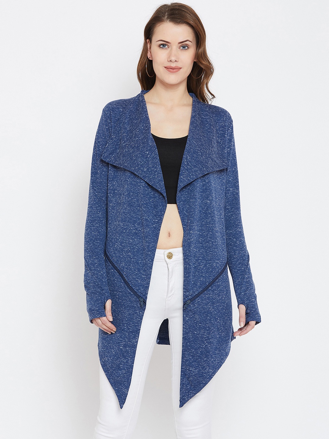 

Hypernation Blue Solid Open Front Shrug