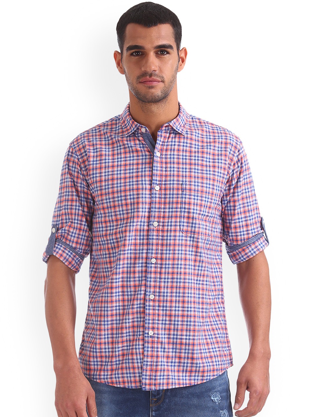 

Ruggers Men Red & Blue Regular Fit Checked Casual Shirt