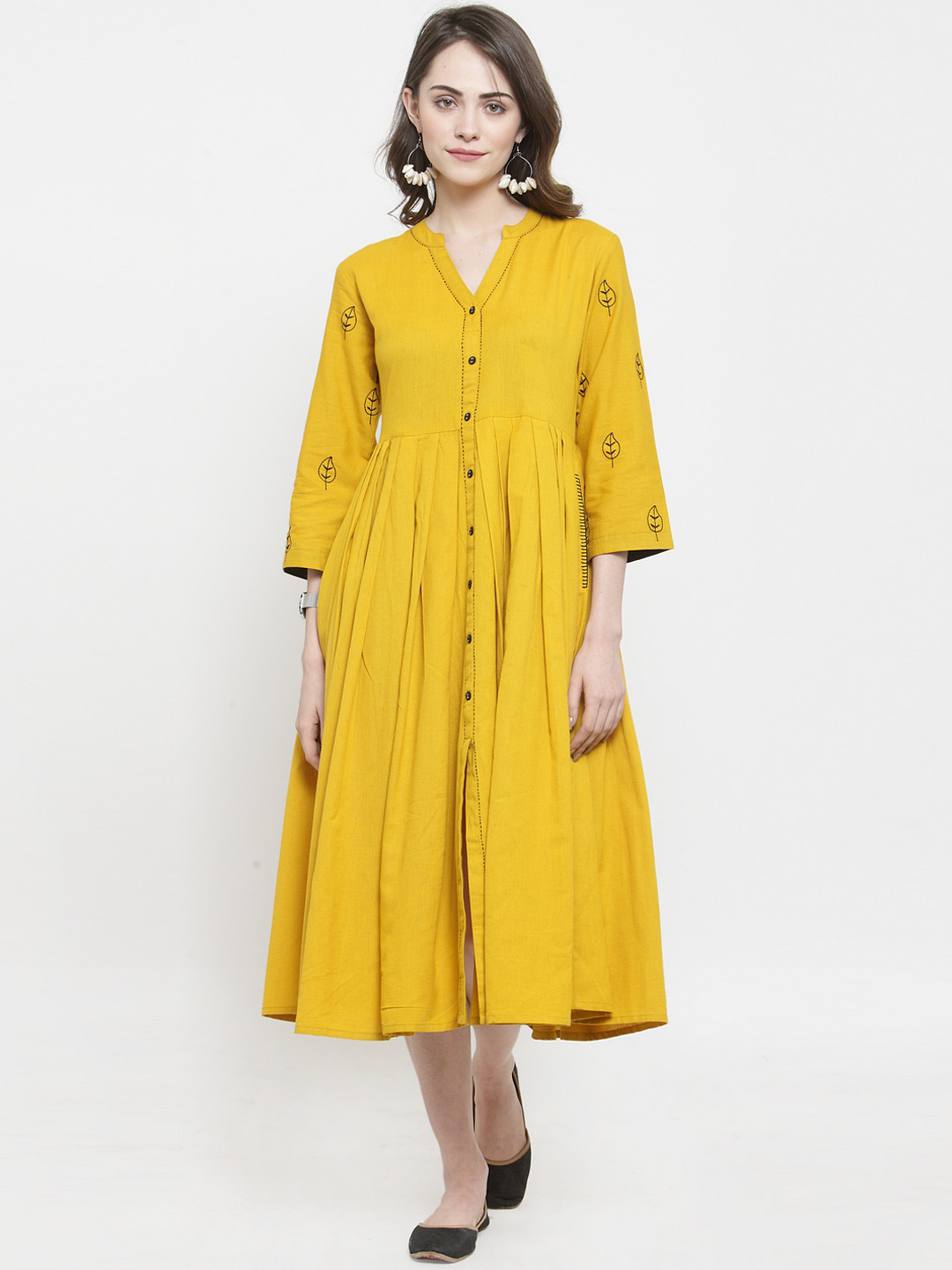 

Varanga Women Mustard Solid Shirt Dress