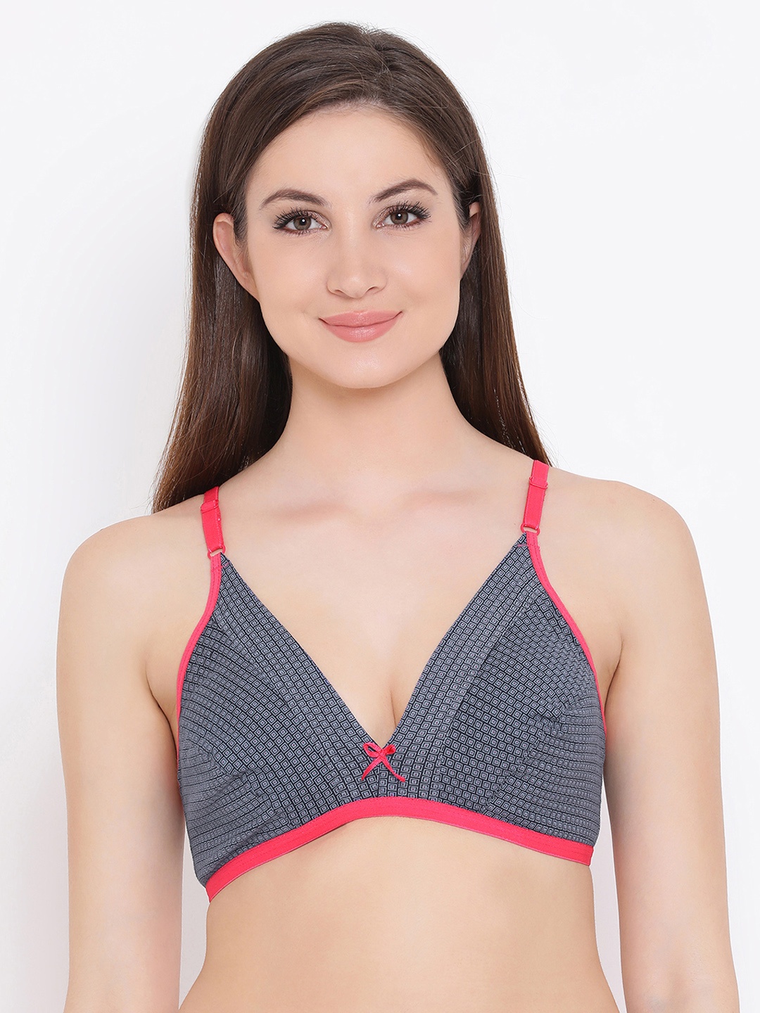 

Clovia Cotton Non-Padded Non-Wired Printed Plunge Bra, Blue