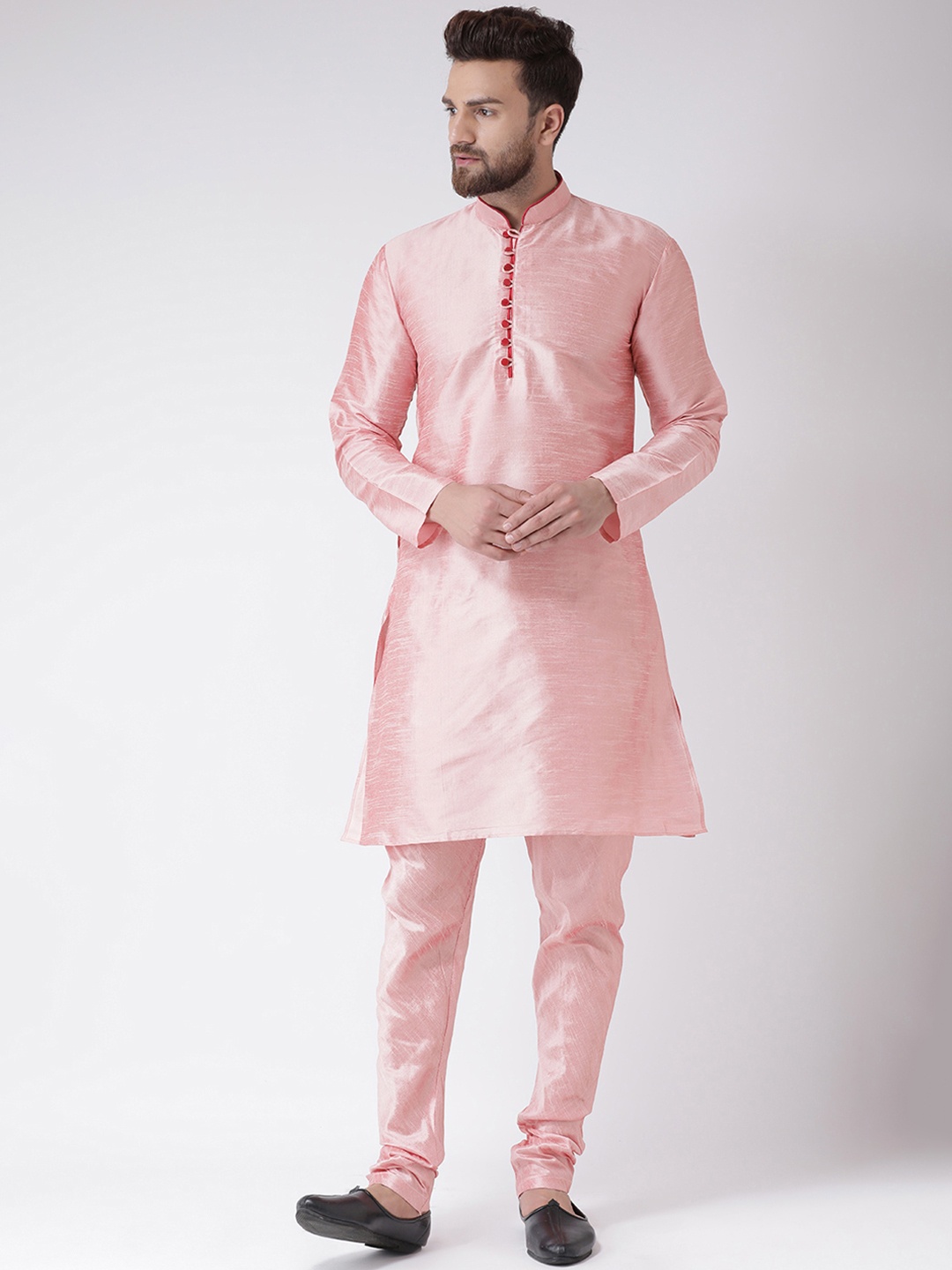 

Hangup Men Peach-Coloured Solid Kurta with Pyjamas