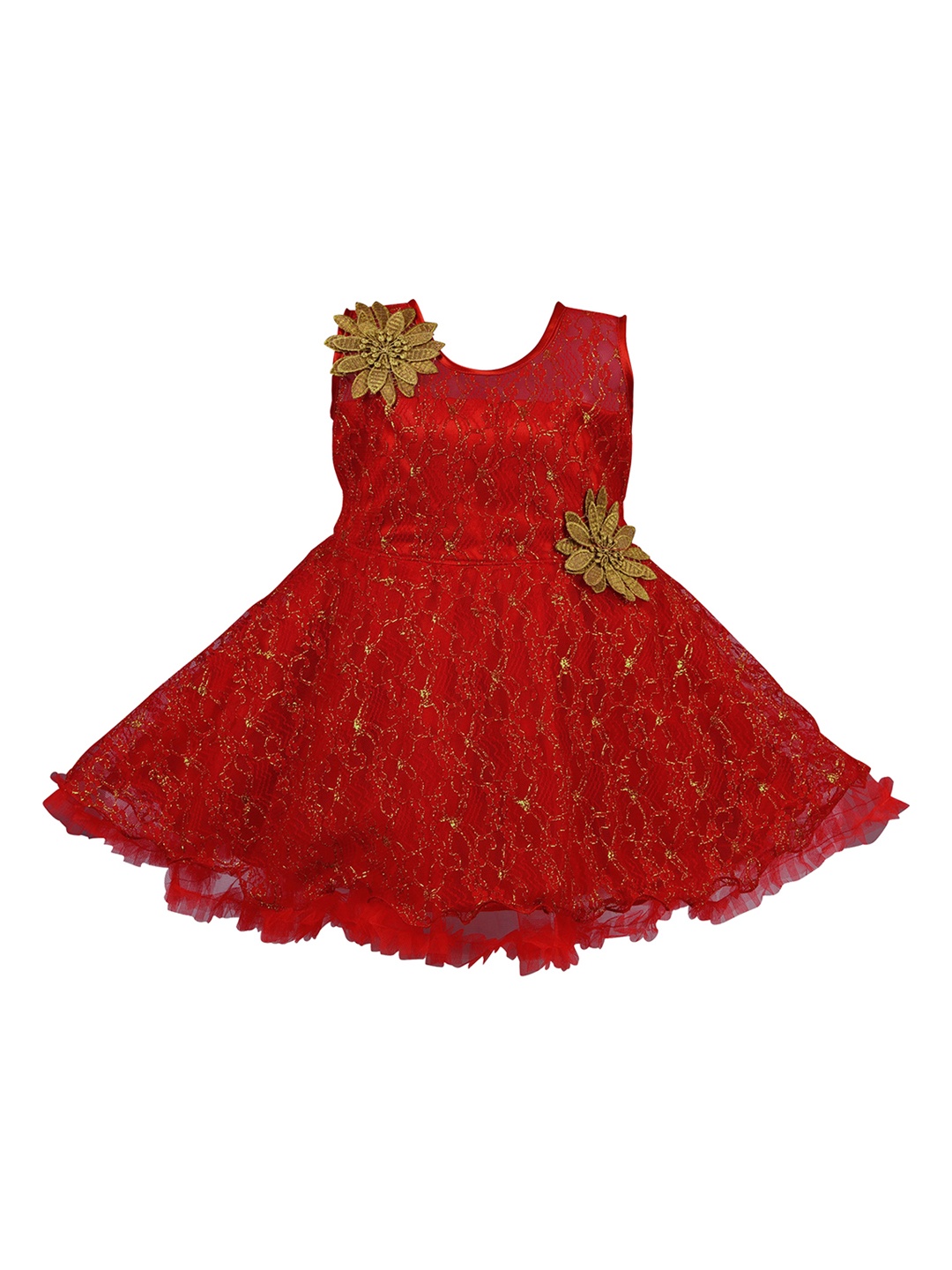 

Wish Karo Girls Red Self Design Fit and Flare Dress