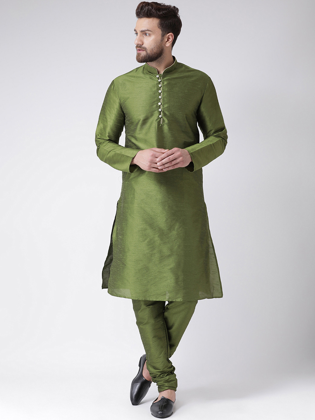 

Hangup Men Olive Green Solid Kurta with Pyjamas