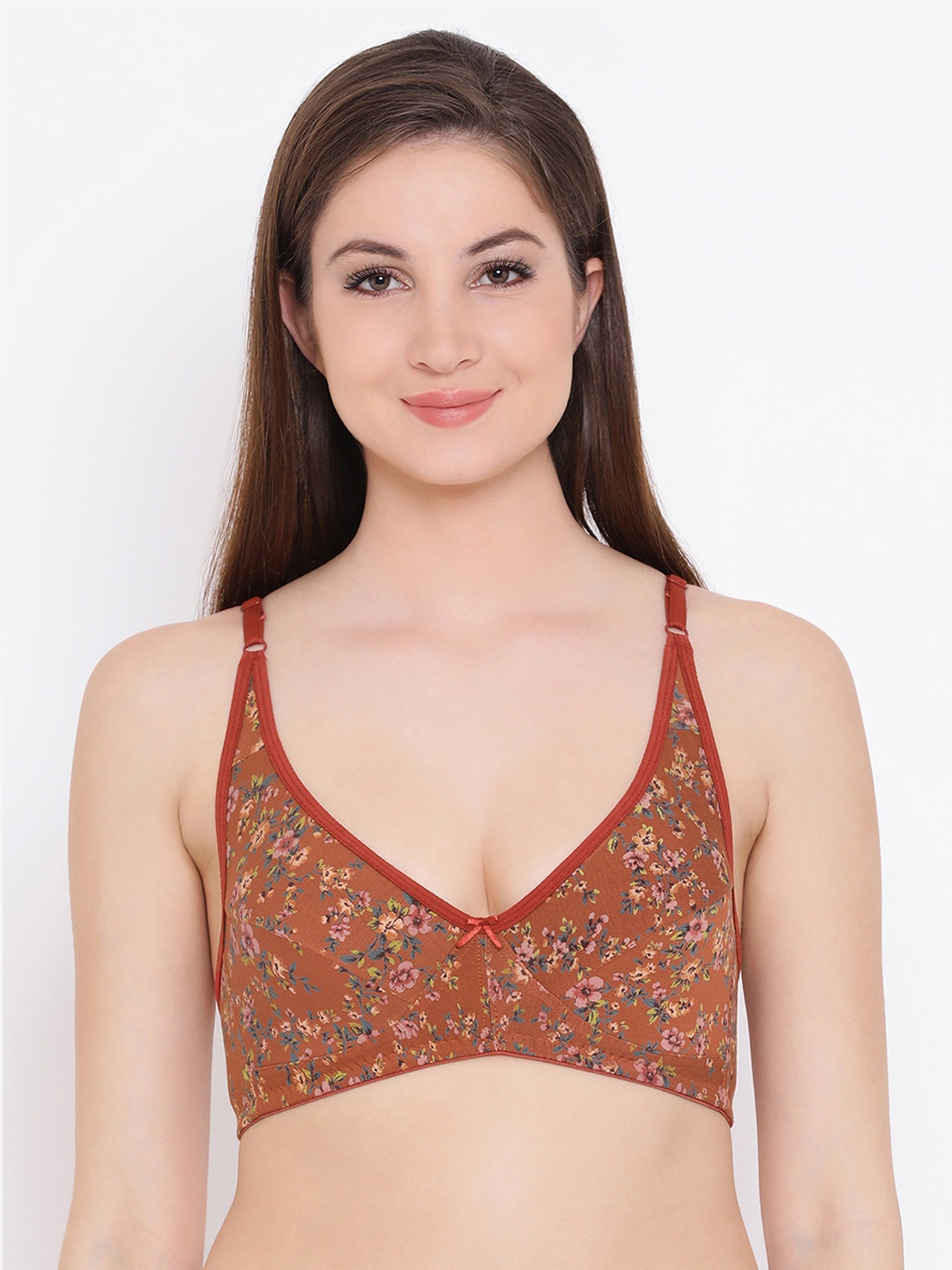 

Clovia Cotton Non-Wired Non-Padded Printed Bra, Brown