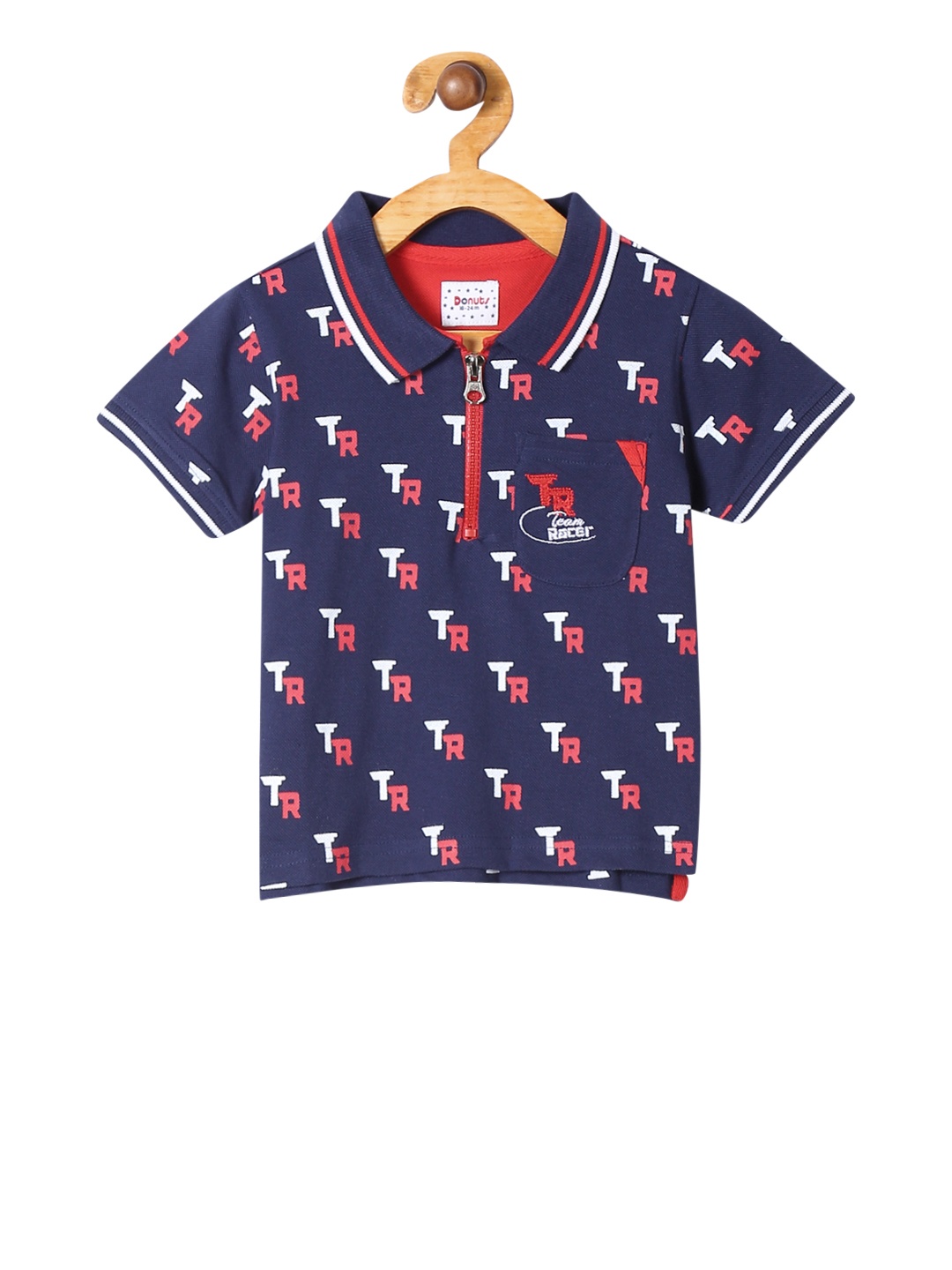 Donuts Boys Blue Printed Polo Collar T-shirt