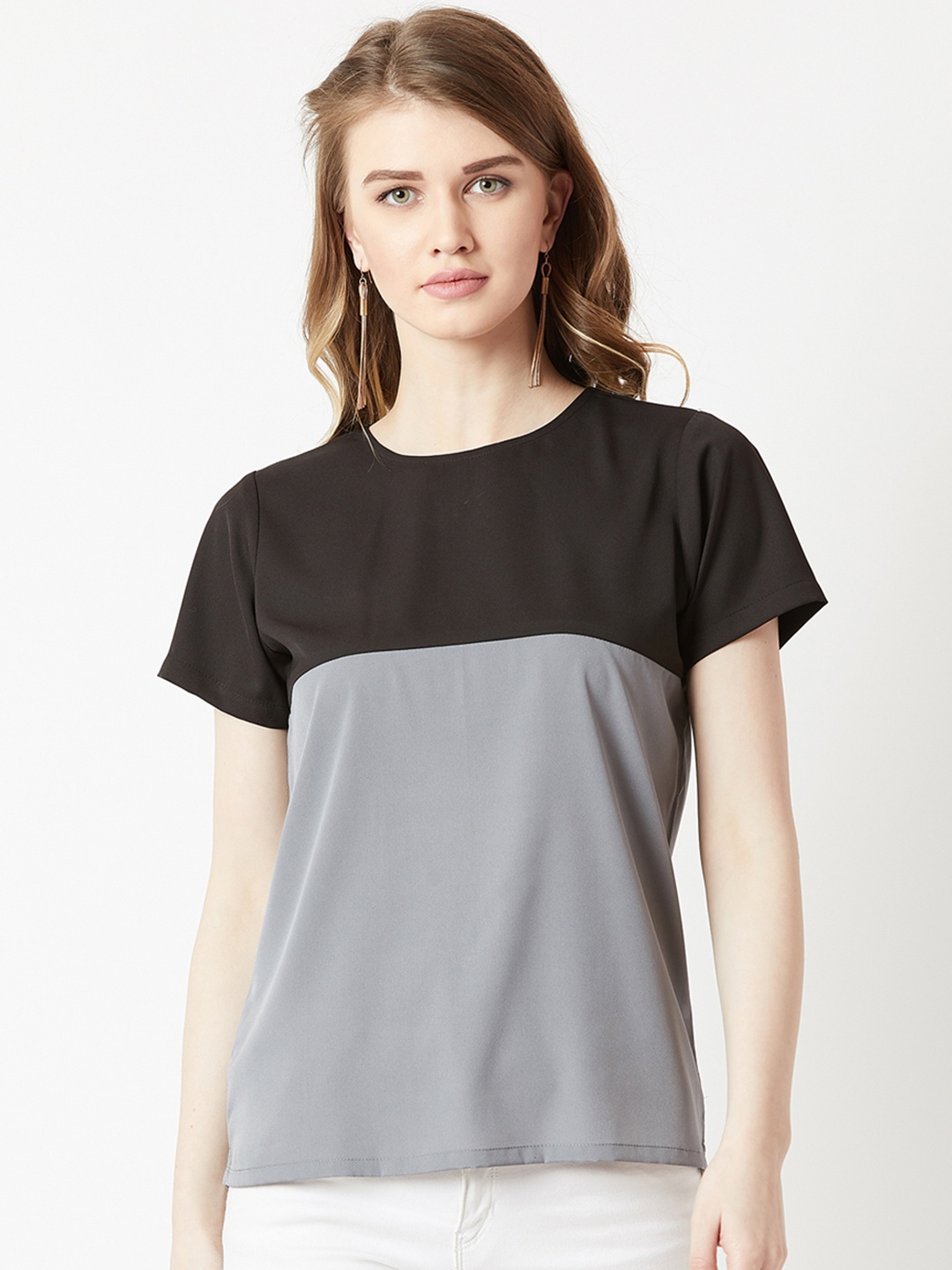 

Miss Chase Women Black Colourblocked Top