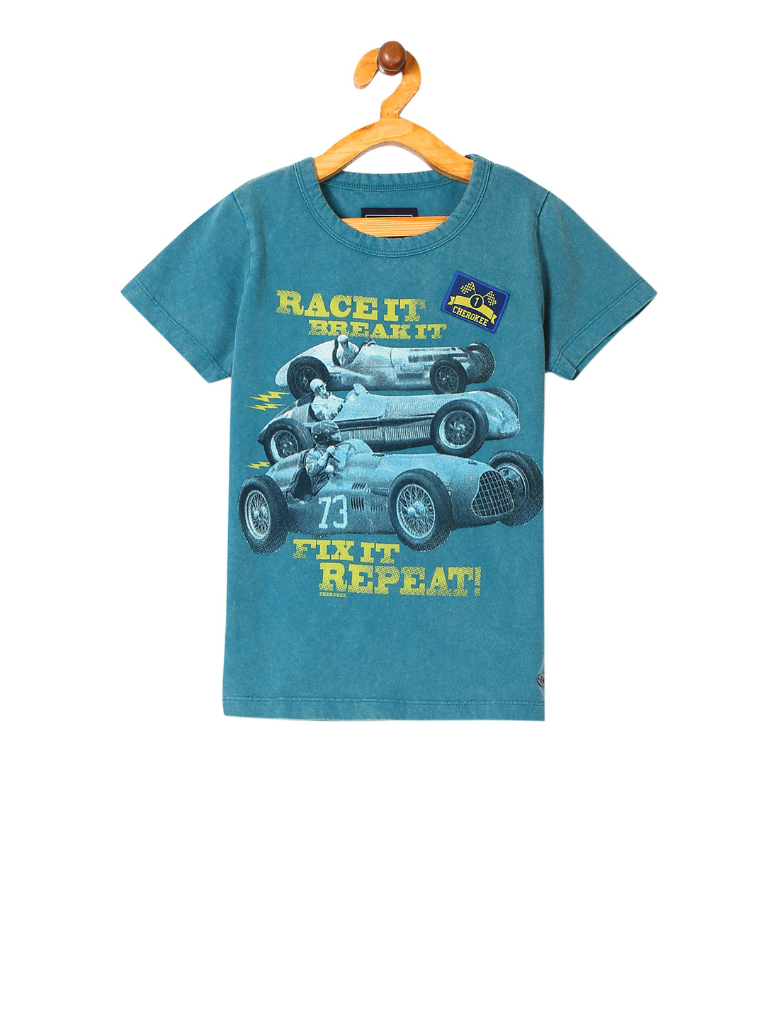 

Cherokee Boys Green Printed Round Neck Pure Cotton T-shirt