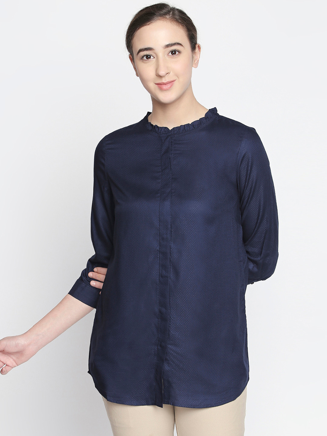 

Annabelle by Pantaloons Women Navy Blue Self Design Shirt Style Top