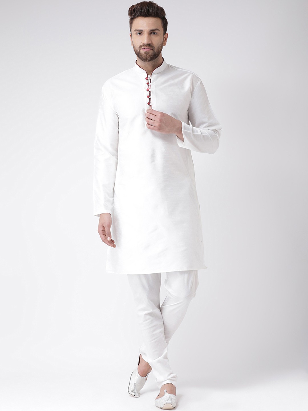

Hangup Men White Solid Kurta with Pyjamas