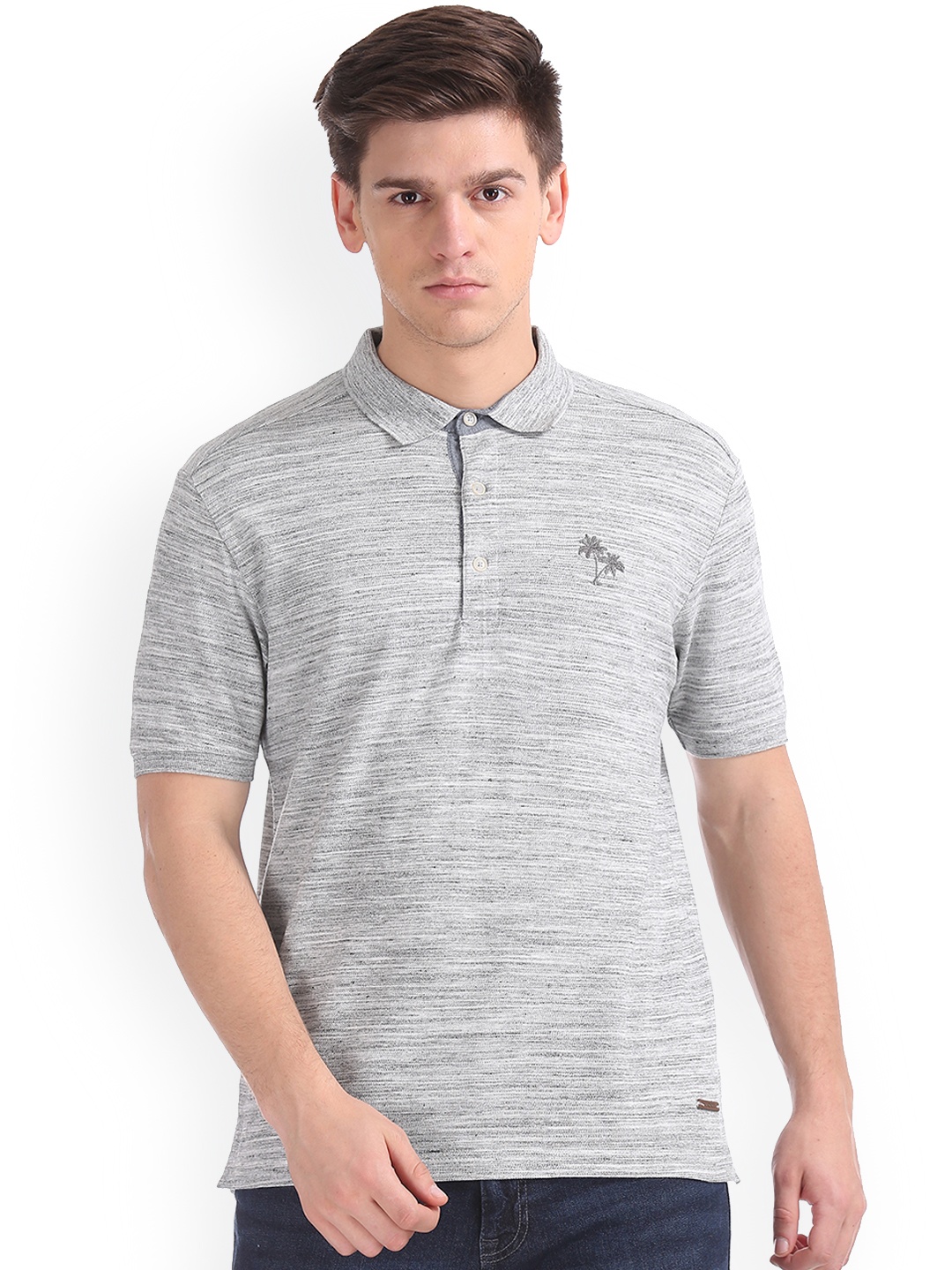 

Cherokee Men Grey Self Design Polo Collar Pure Cotton T-shirt