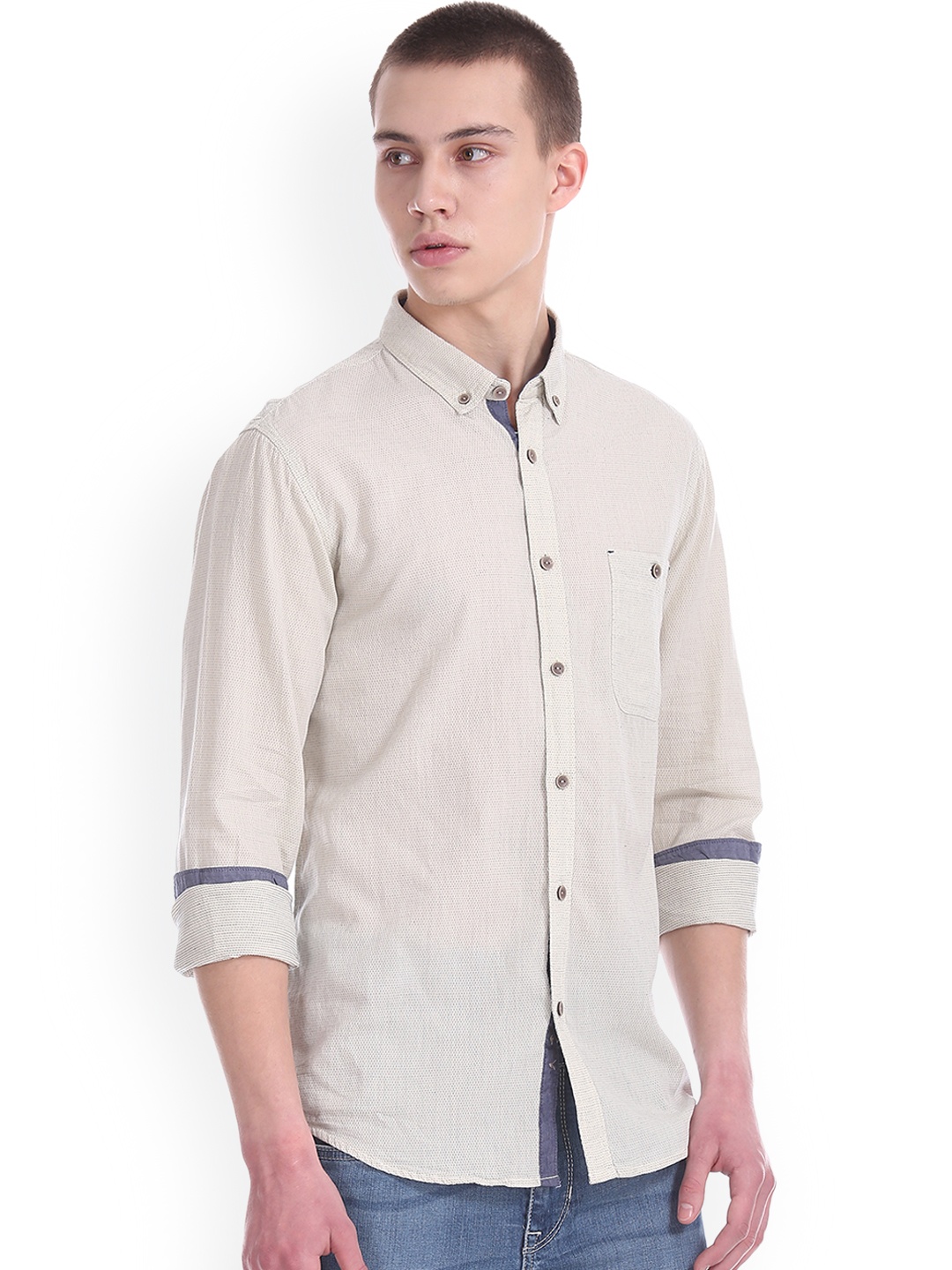 

Cherokee Men White Regular Fit Self Design Casual Shirt