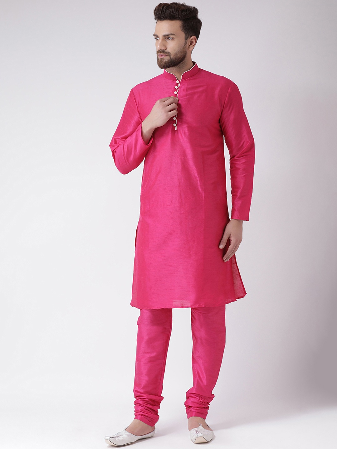 

Hangup Men Pink Solid Kurta with Pyjamas