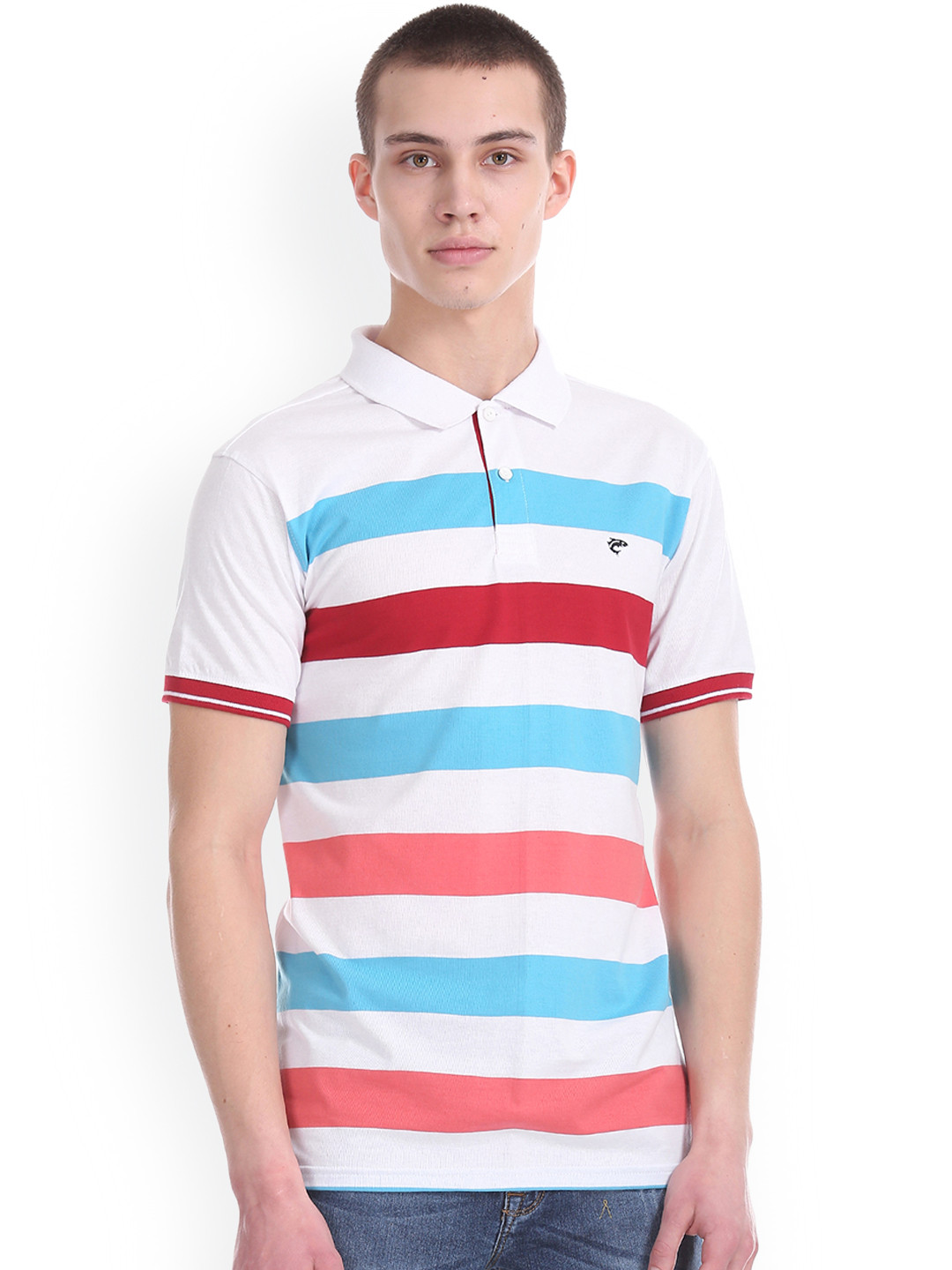 

Ruggers Men White Striped Polo Collar T-shirt