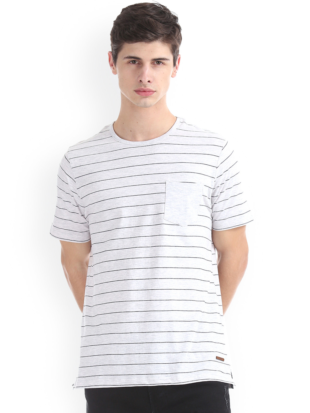 

Cherokee Men Grey Striped Round Neck Slim Fit T-shirt