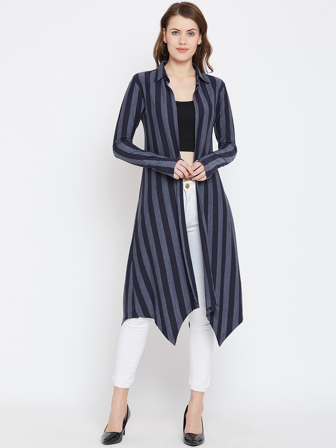 

Hypernation Blue Striped Open Front Shrug