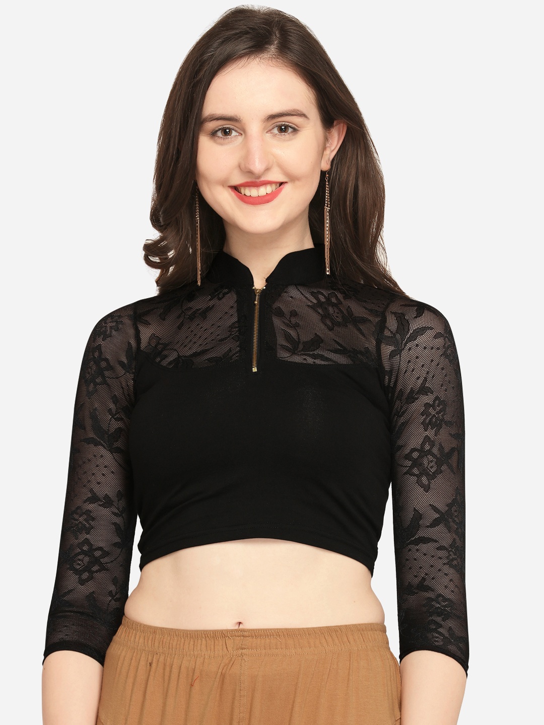 

Inddus Women Black Solid Stretchable Saree Blouse