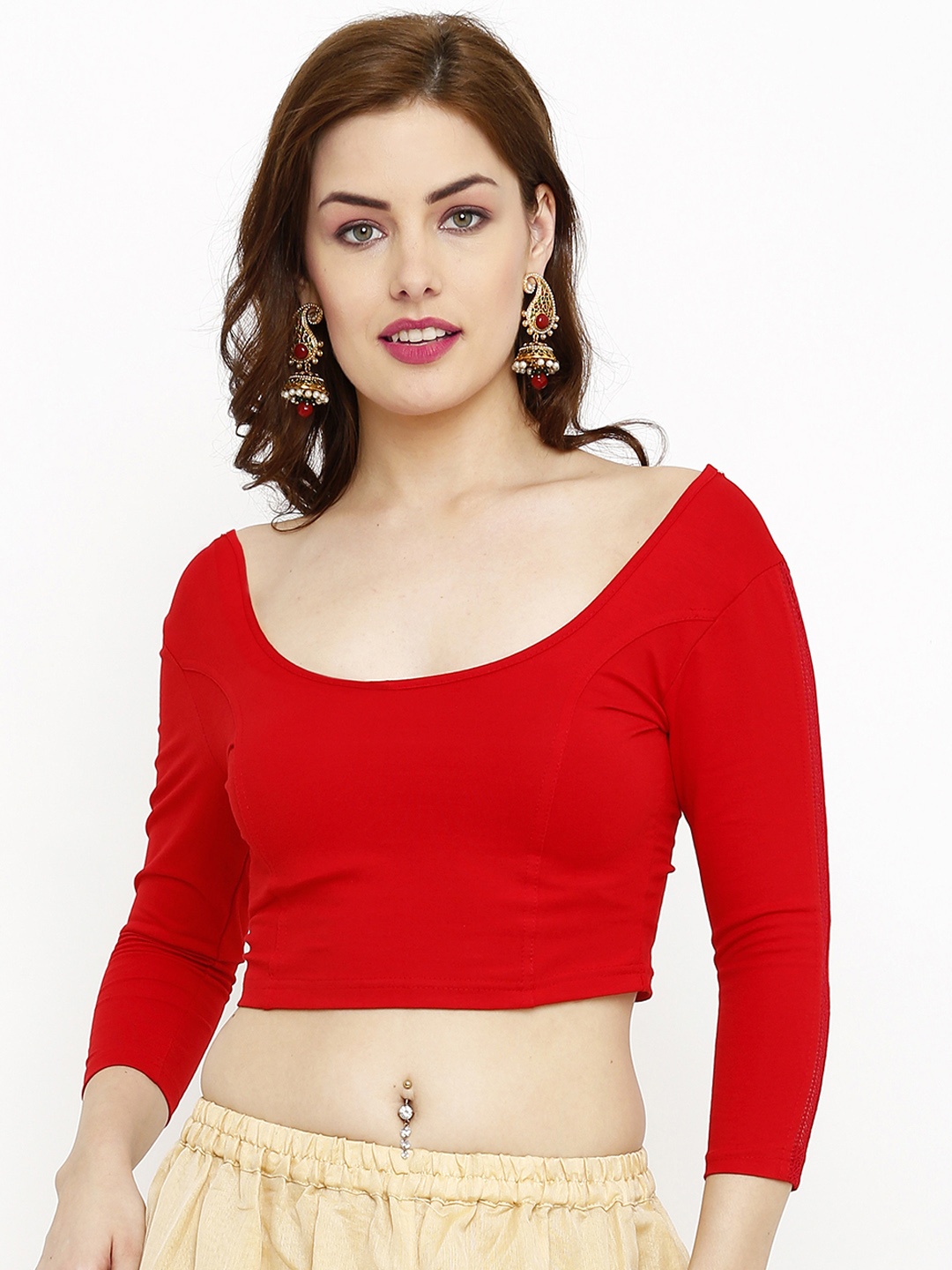 

SALWAR STUDIO Women Red Solid Cotton Lycra Saree Blouse