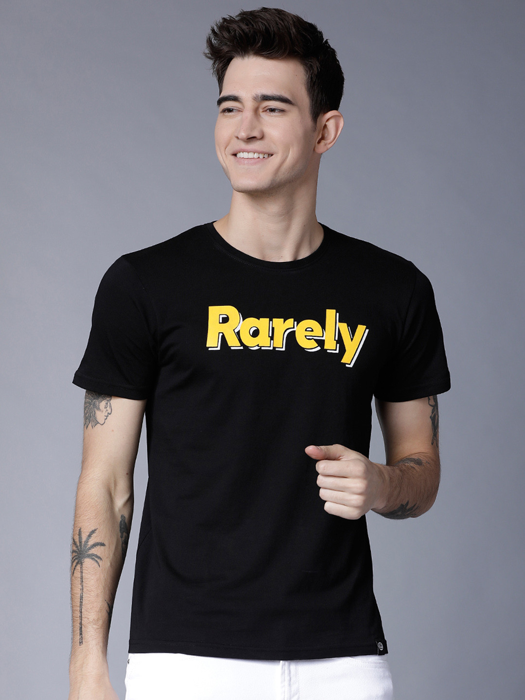 

LOCOMOTIVE Men Black Printed Round Neck T-shirt