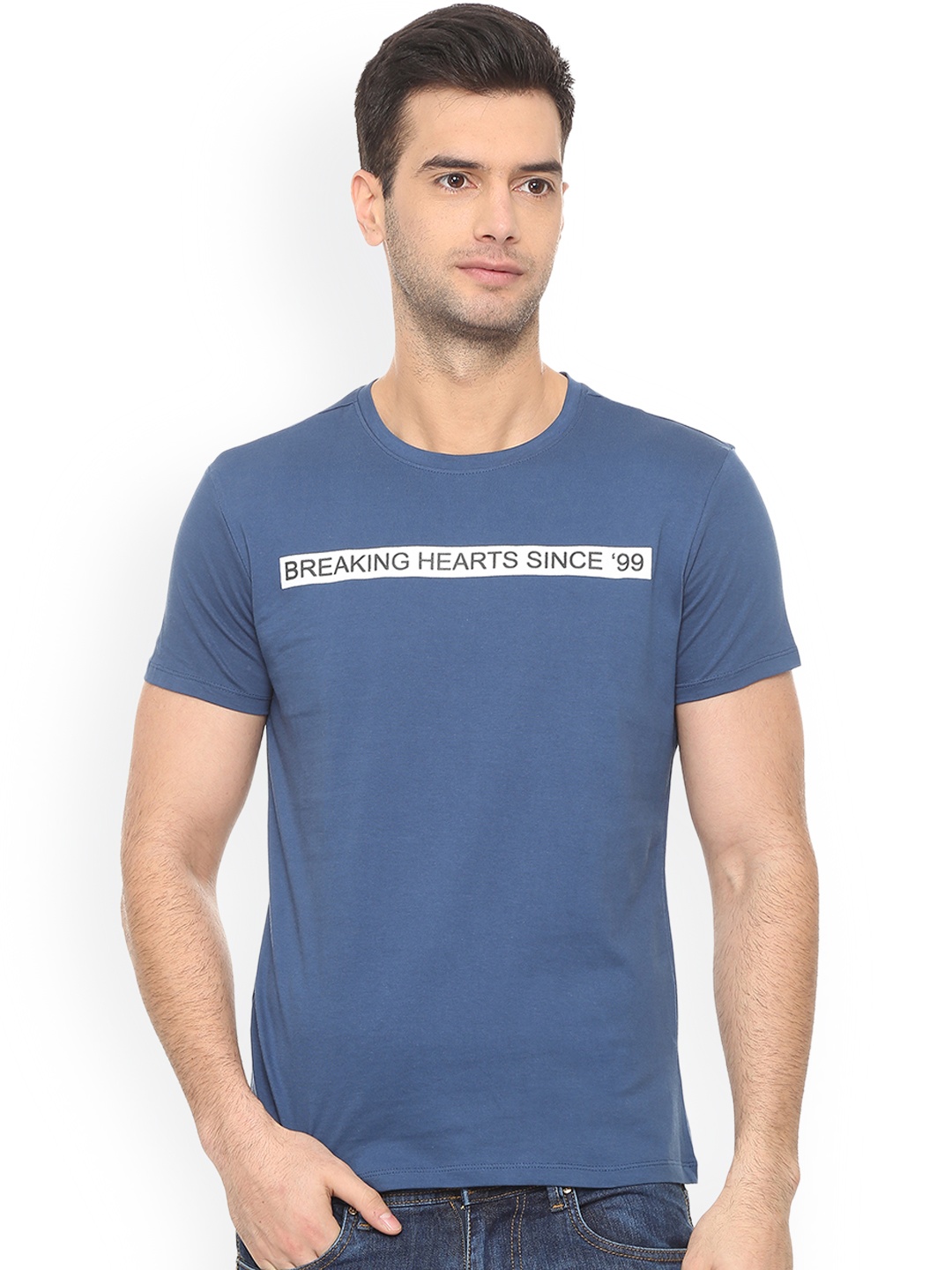 

People Men Blue Printed Round Neck T-shirt