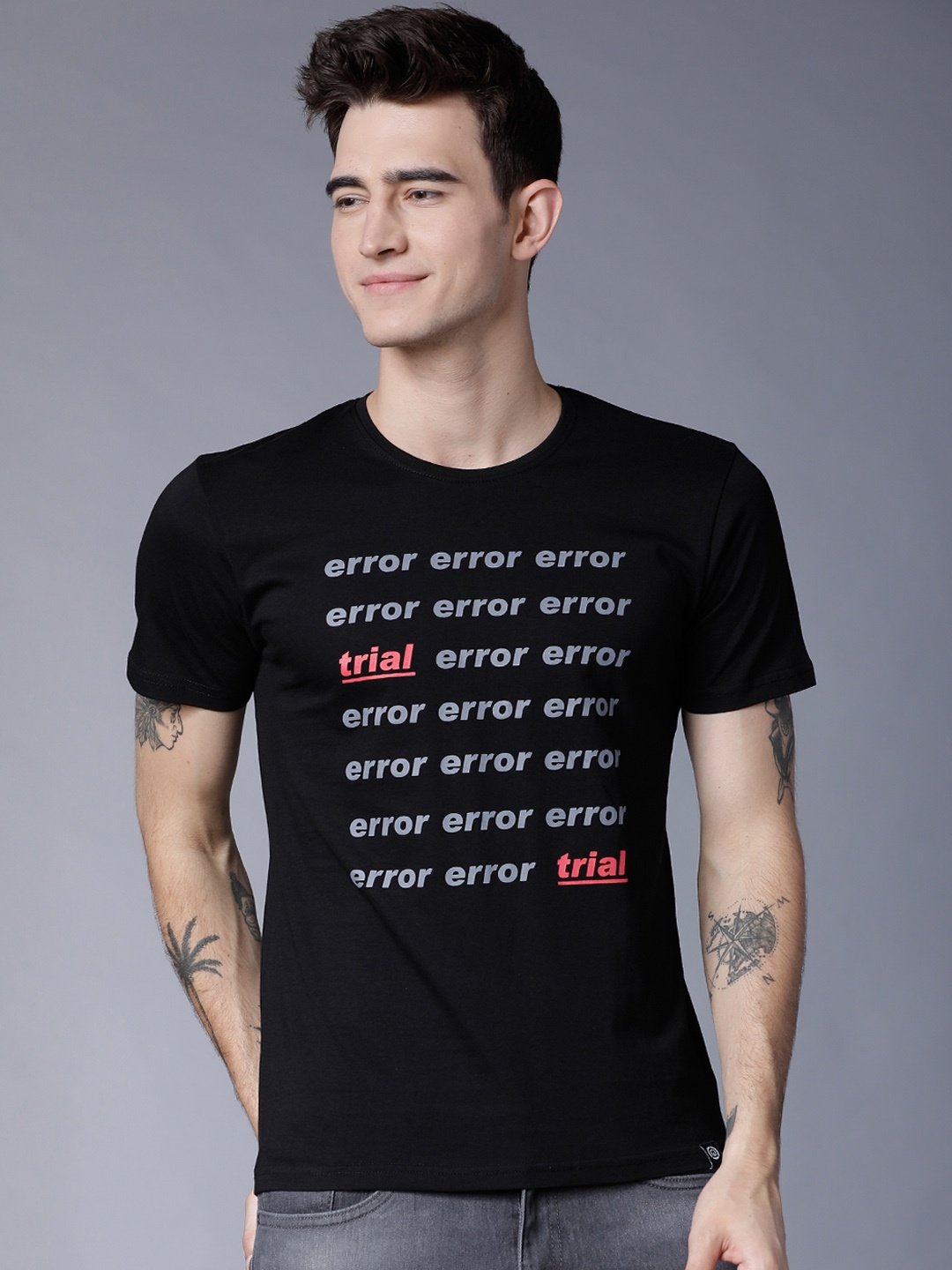 

LOCOMOTIVE Men Black Printed Round Neck T-shirt