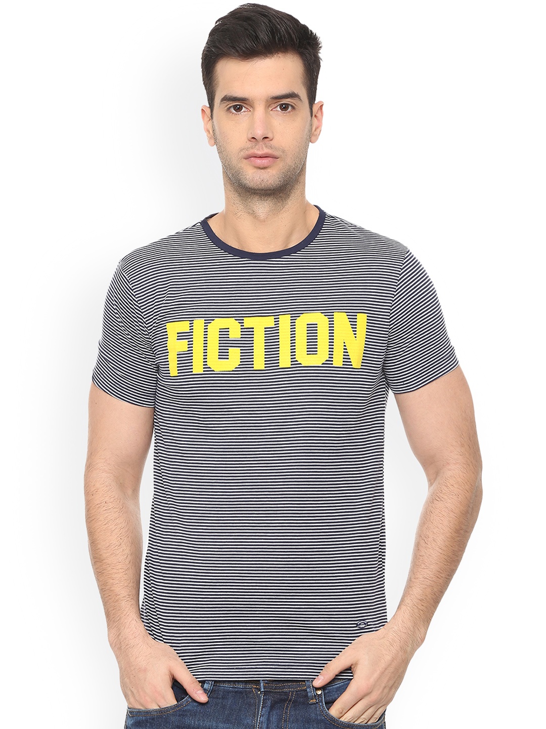 

People Men Black Striped Round Neck T-shirt