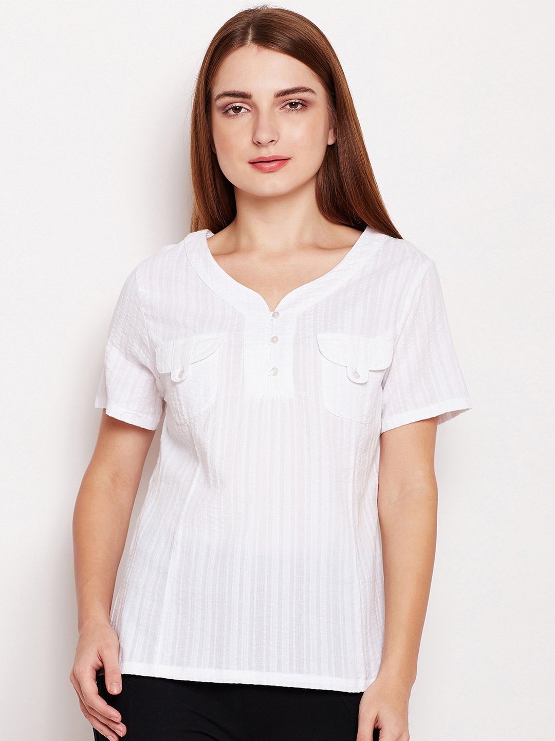 

Oxolloxo Women White Self Design A-Line Top