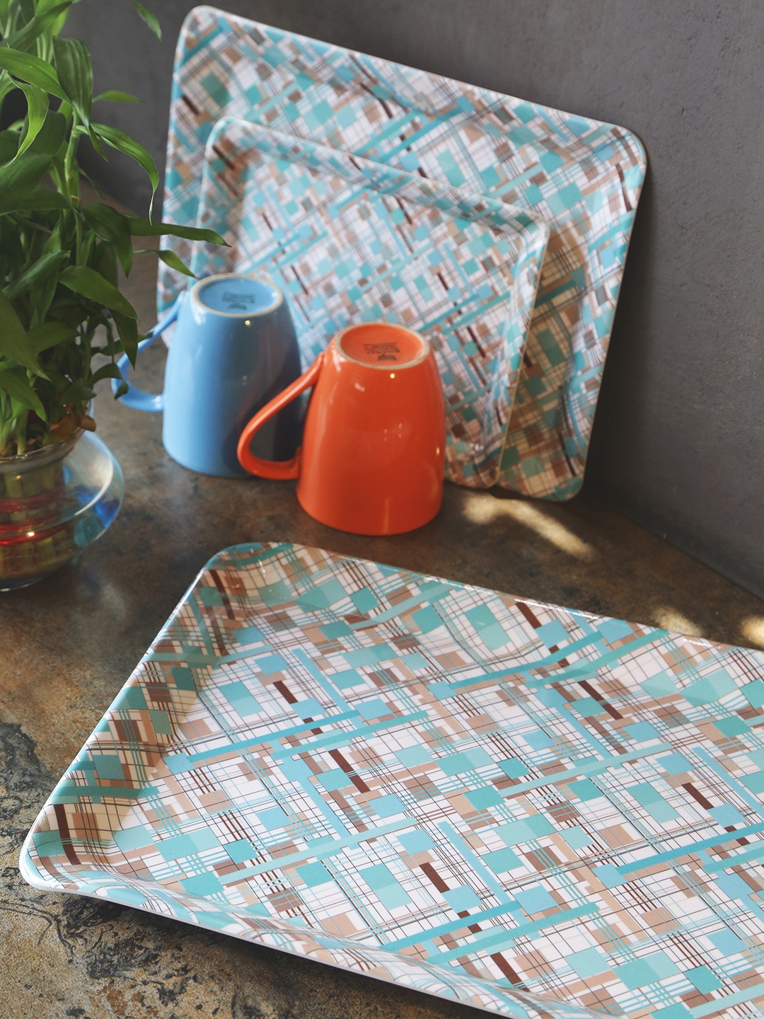

GOODHOMES Set of 3 Multicoloured Melamine Rectangular Serving Trays Set, Multi