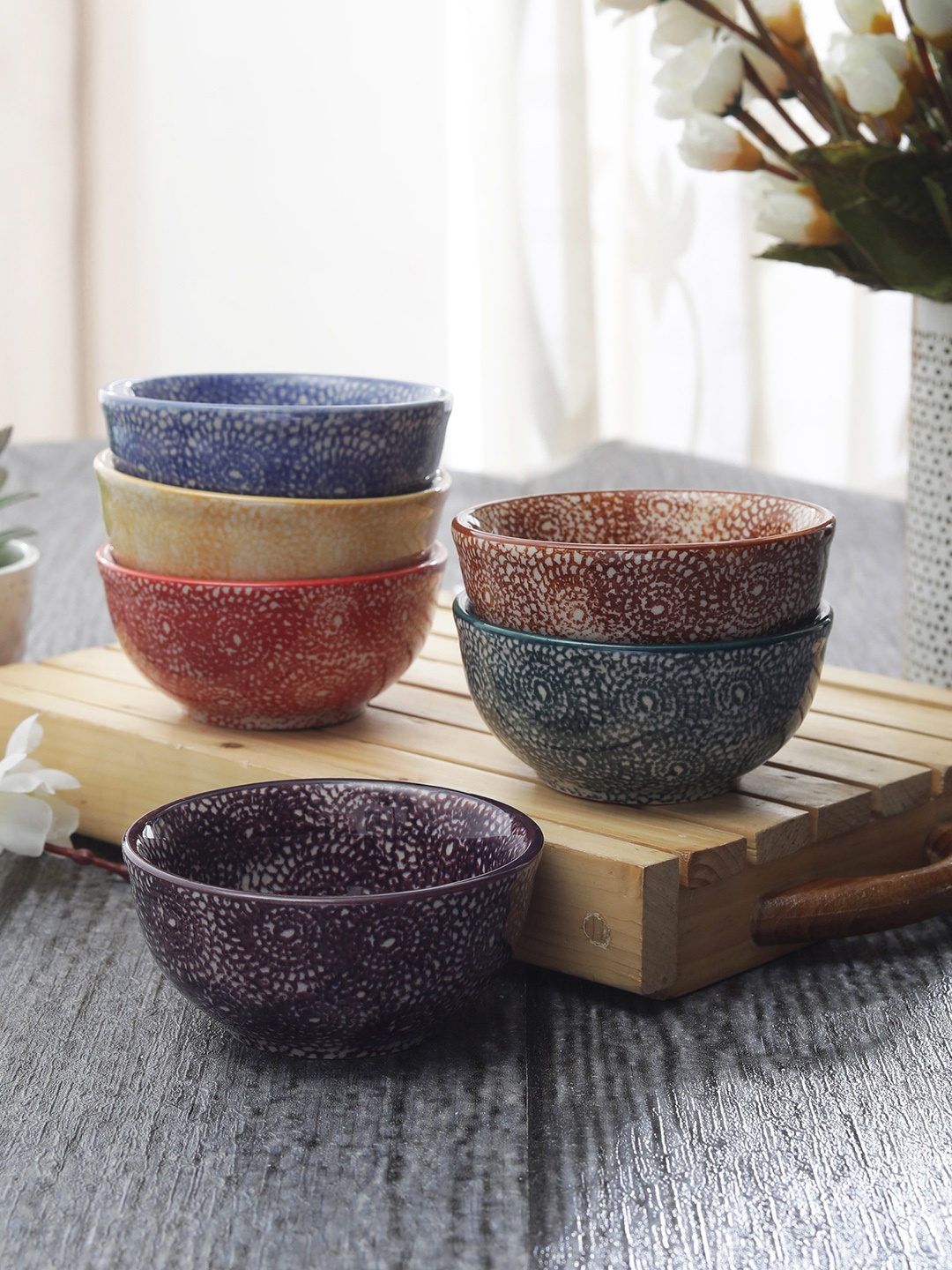 

MIAH Decor Multicoloured 6-Pieces Printed Ceramic Bowls Set, Multi