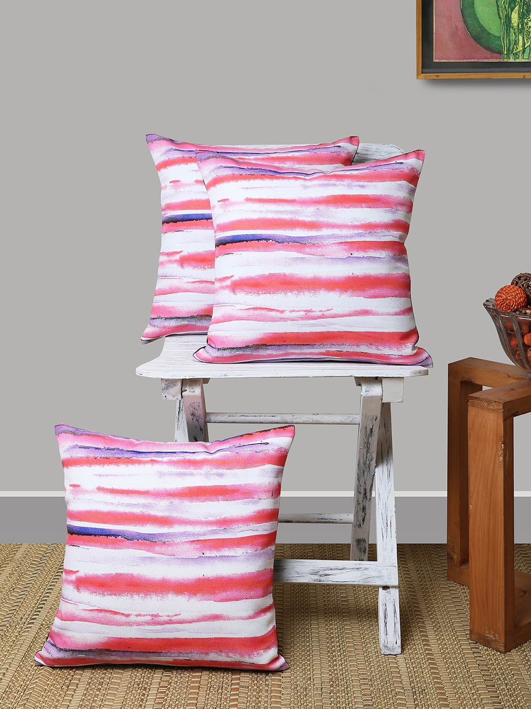 

ANS Off-White Set of 3 Abstract Square Cushion Covers