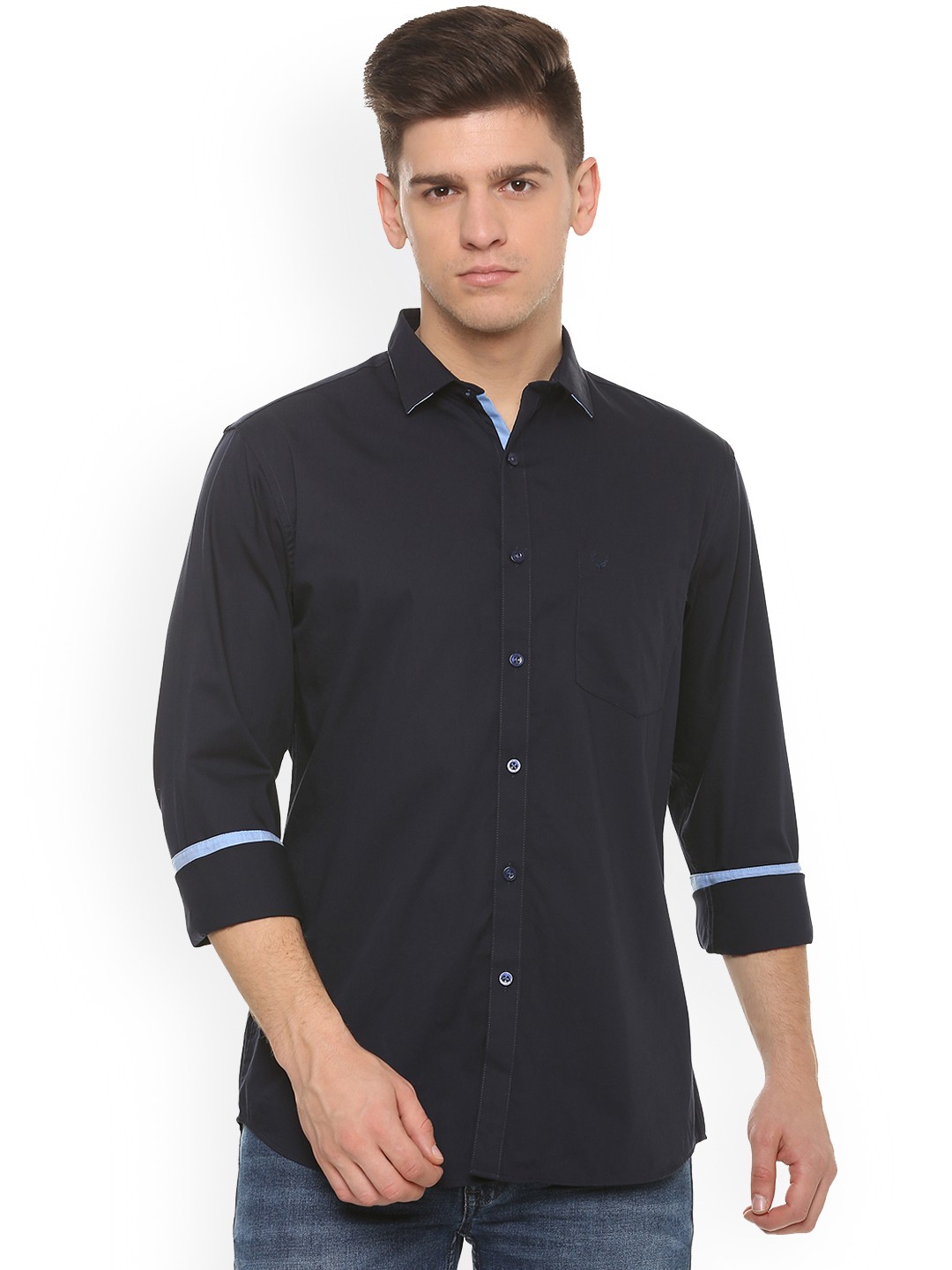 

Allen Solly Men Navy Blue Slim Fit Solid Casual Shirt