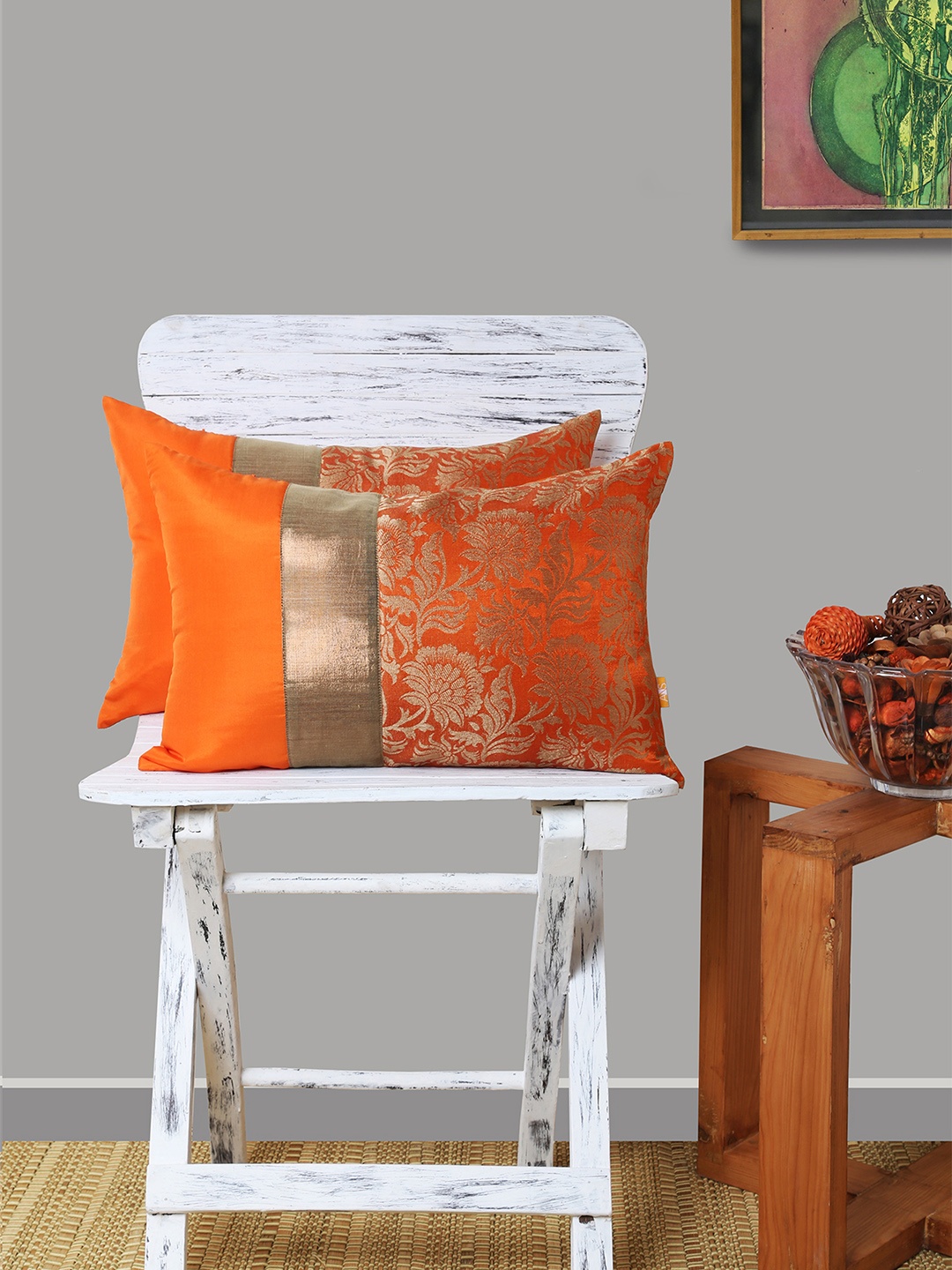 

ANS Orange Set of 2 Floral Rectangle Cushion Covers