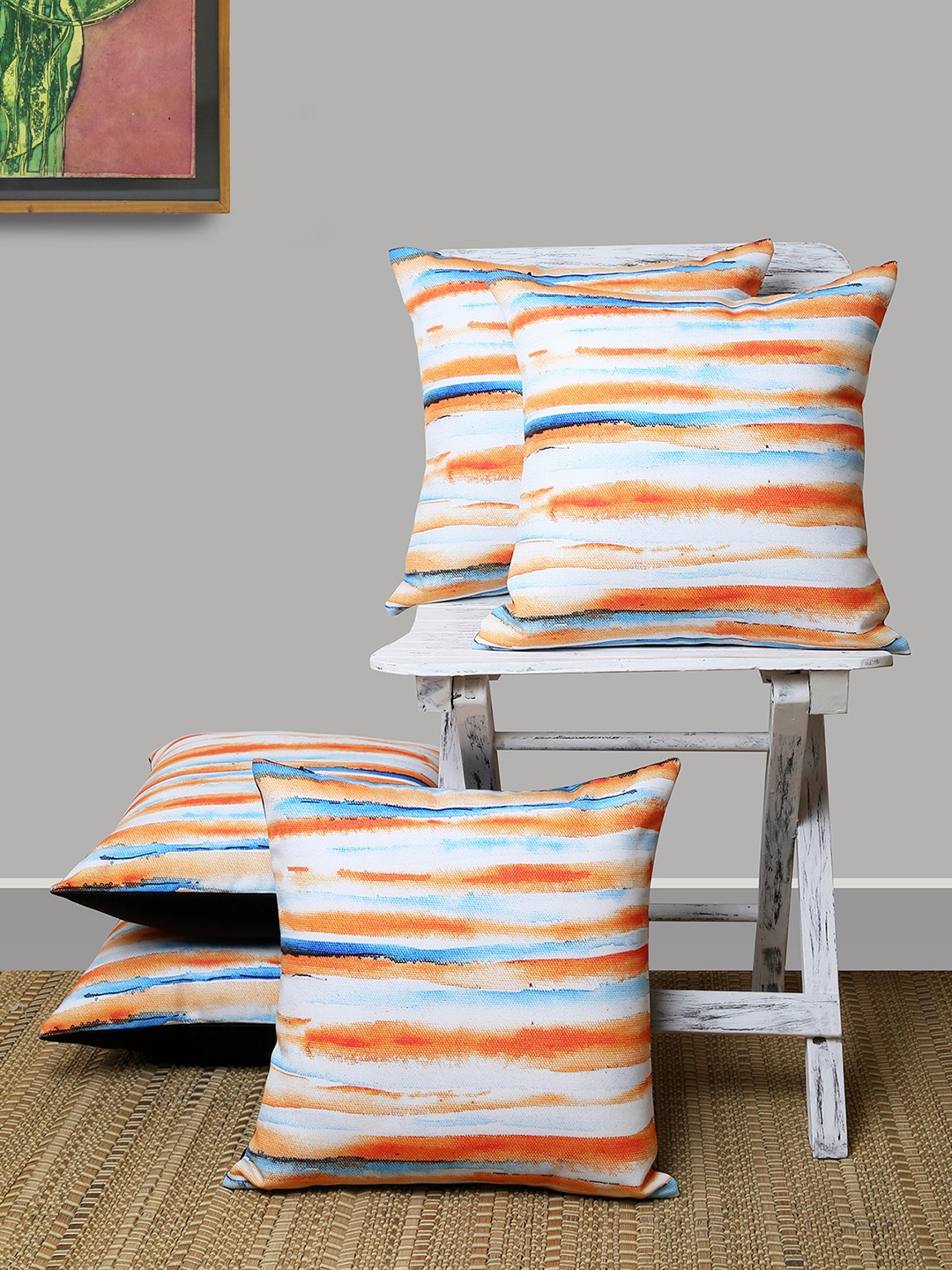 

ANS Off-White Set of 5 Abstract Square Cushion Covers
