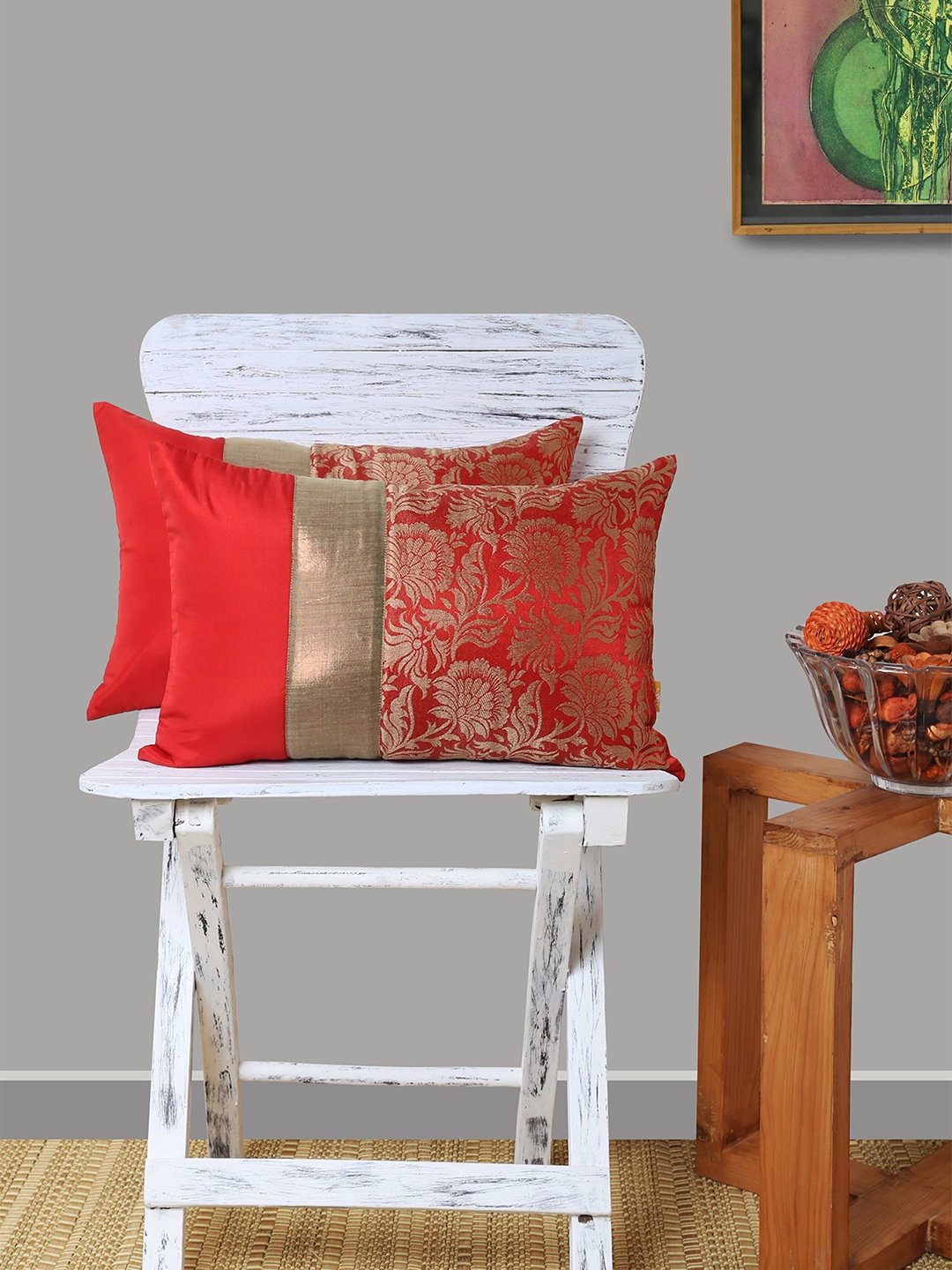 

ANS Red Set of 2 Floral Rectangle Cushion Covers