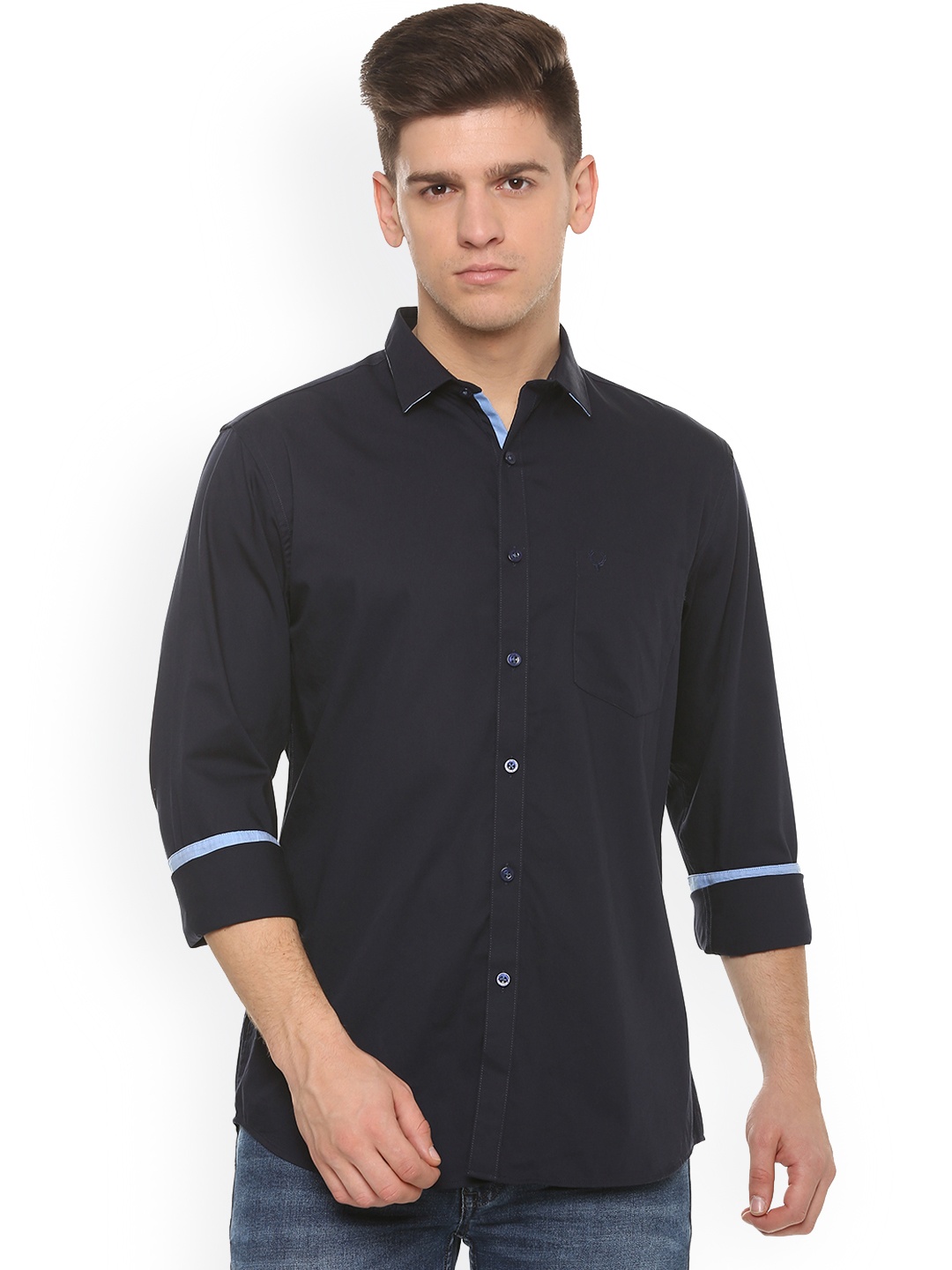 

Allen Solly Men Navy Blue Slim Fit Solid Casual Shirt