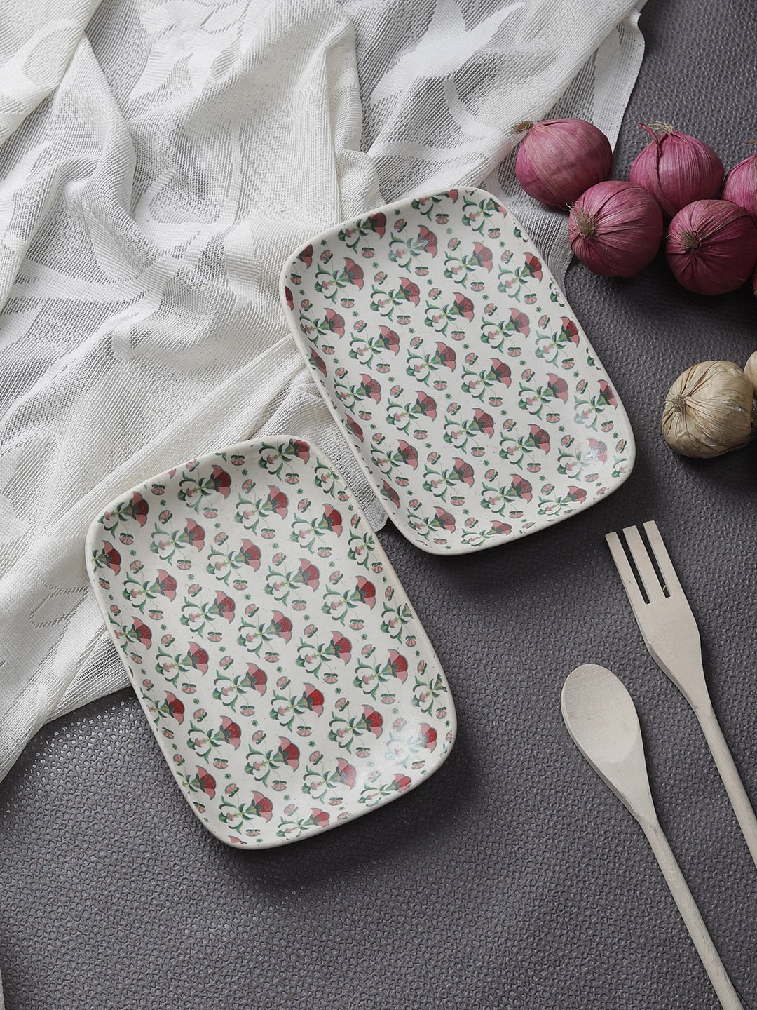 MIAH Decor Set of 2 Printed Ceramic Platters, Multi